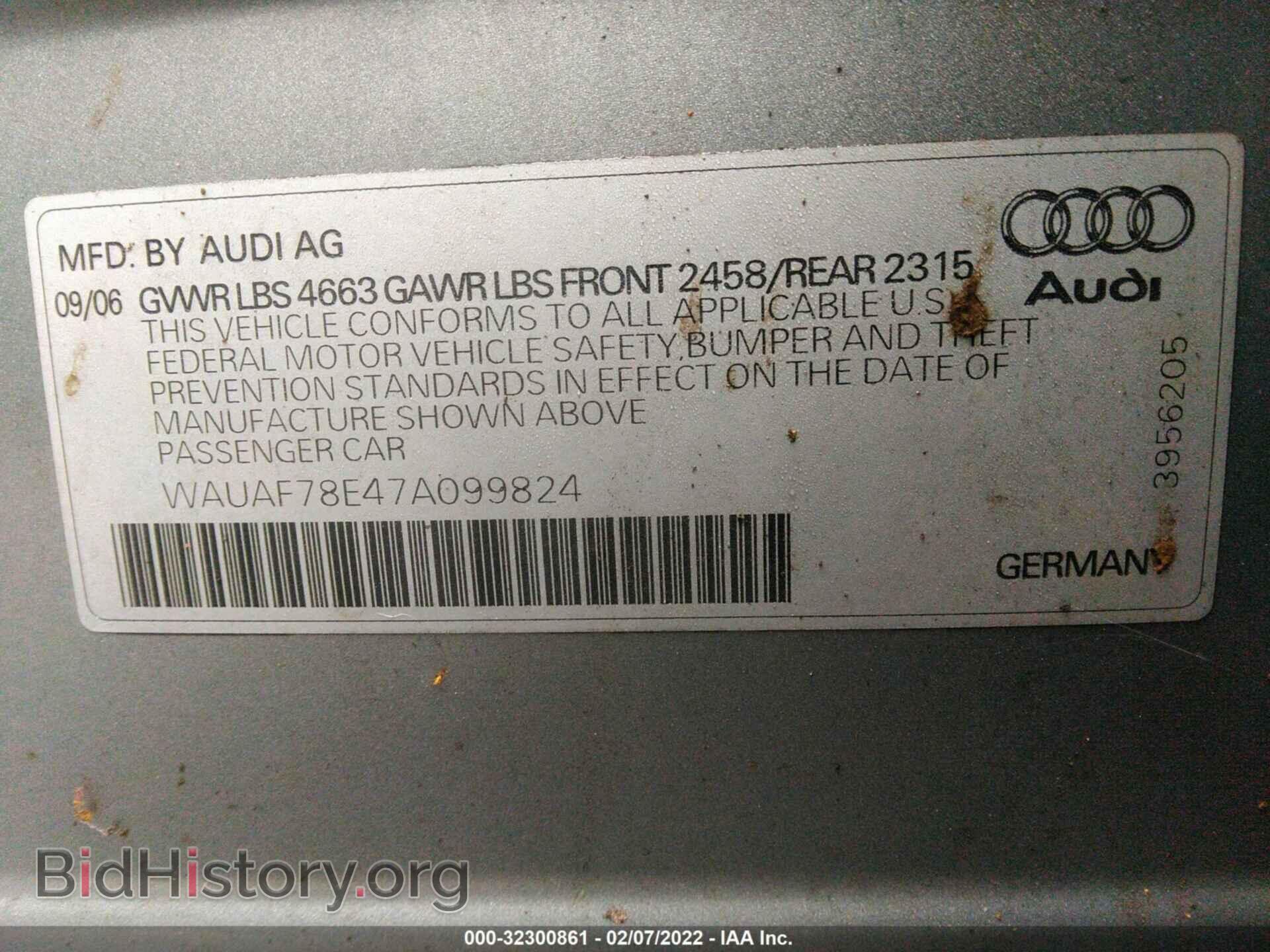 2007 AUDI A4 - VIN: WAUAF78E47A099824 - Фото 9