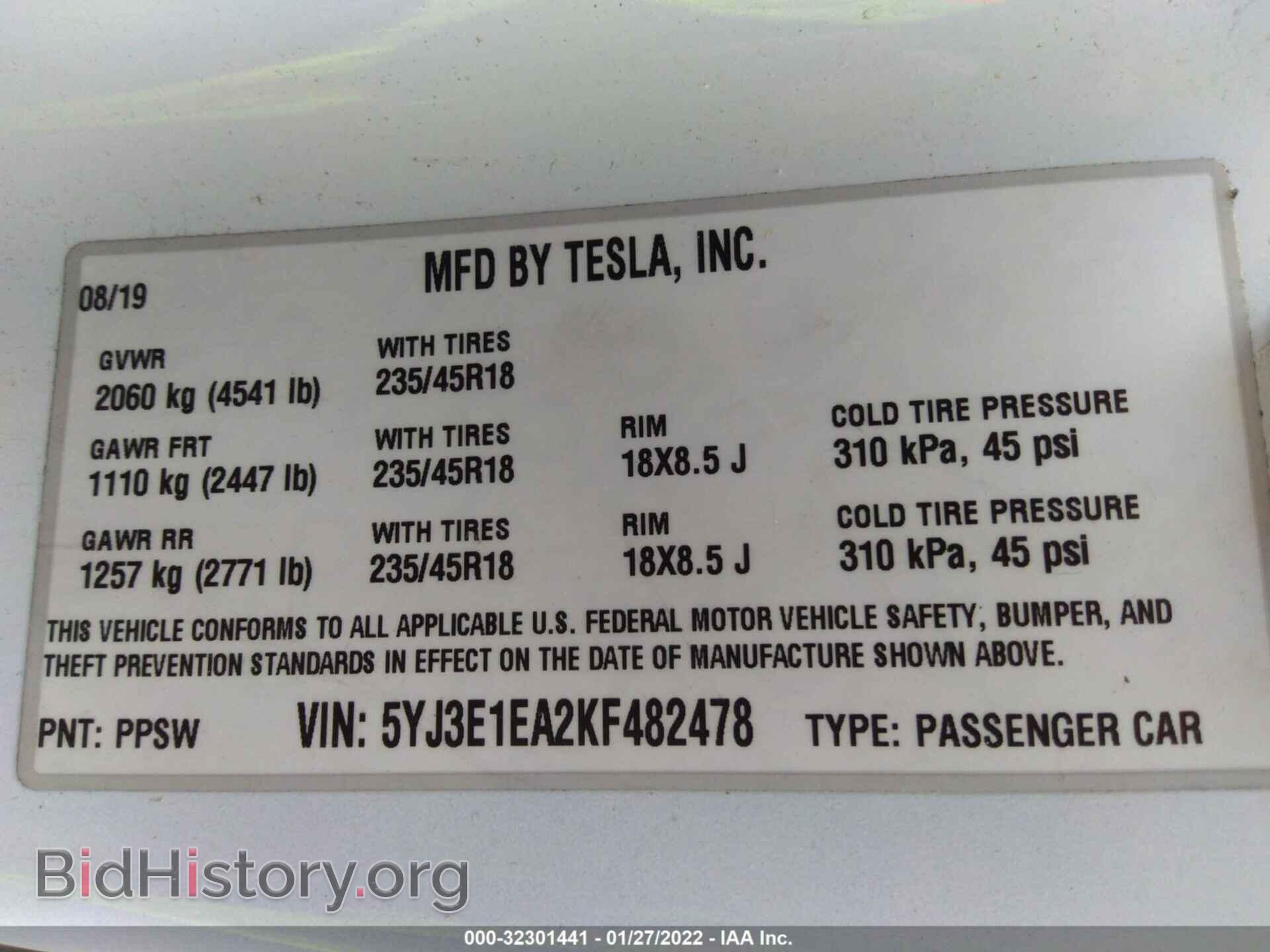 2019 TESLA MODEL 3 - VIN: 5YJ3E1EA2KF482478 - Фото 9
