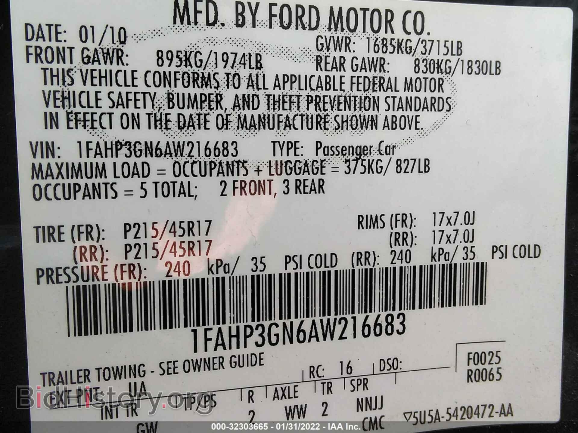 2010 FORD FOCUS - VIN: 1FAHP3GN6AW216683 - Фото 9