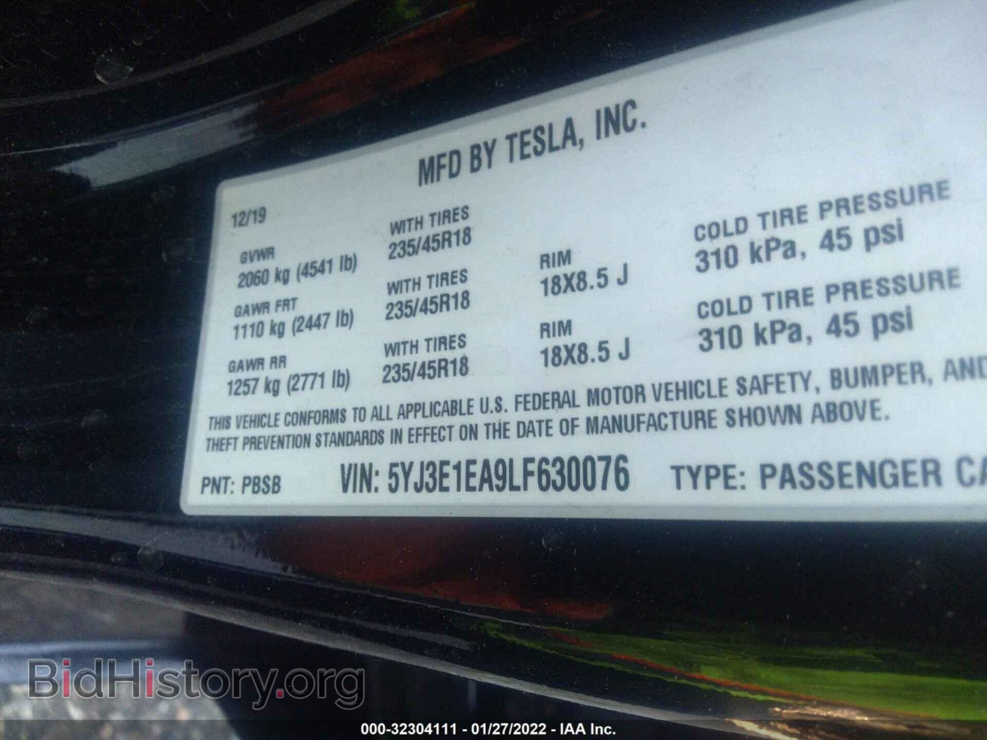 2020 TESLA MODEL 3 - VIN: 5YJ3E1EA9LF630076 - Фото 9