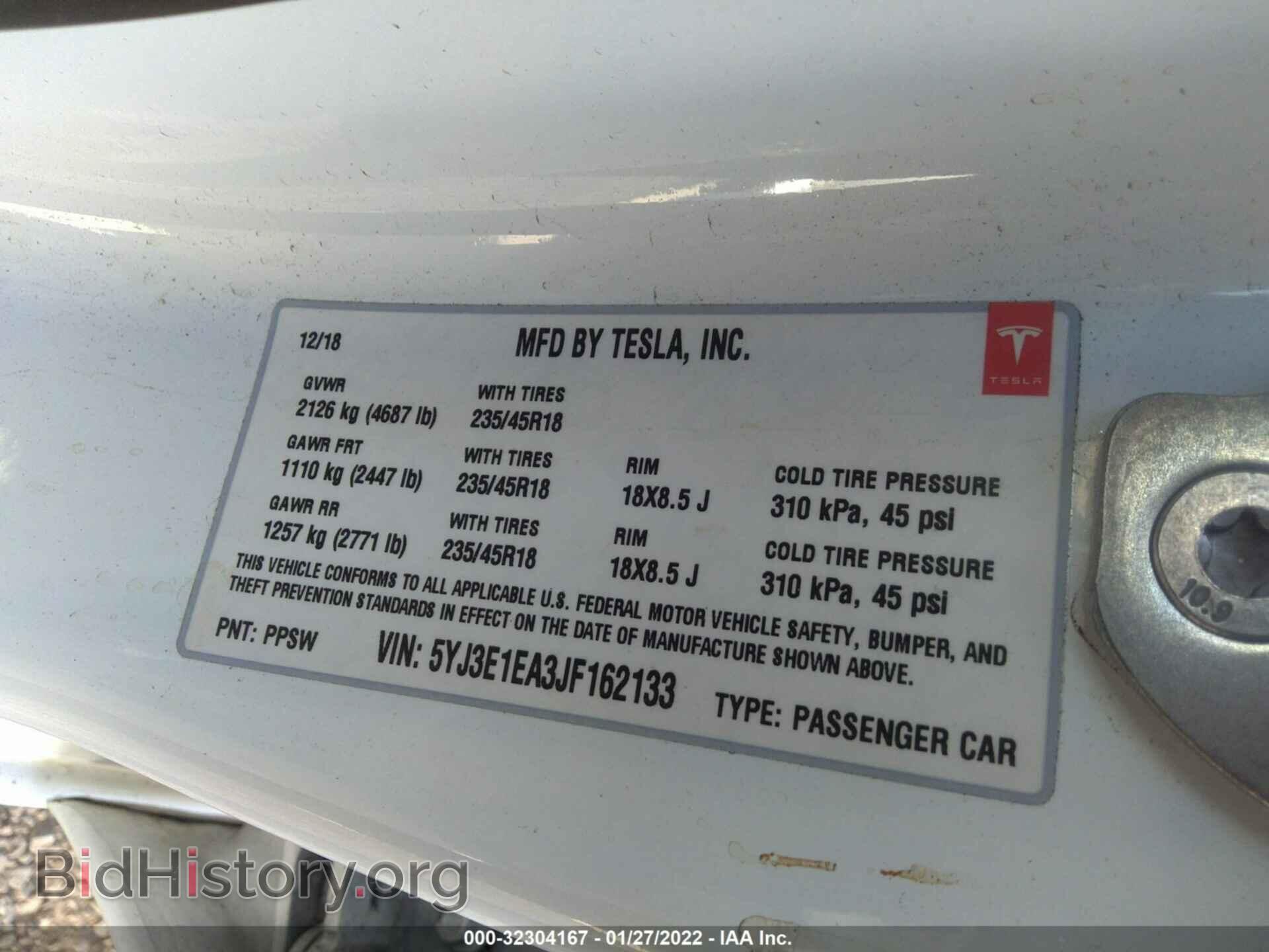 2018 TESLA MODEL 3 - VIN: 5YJ3E1EA3JF162133 - Фото 9