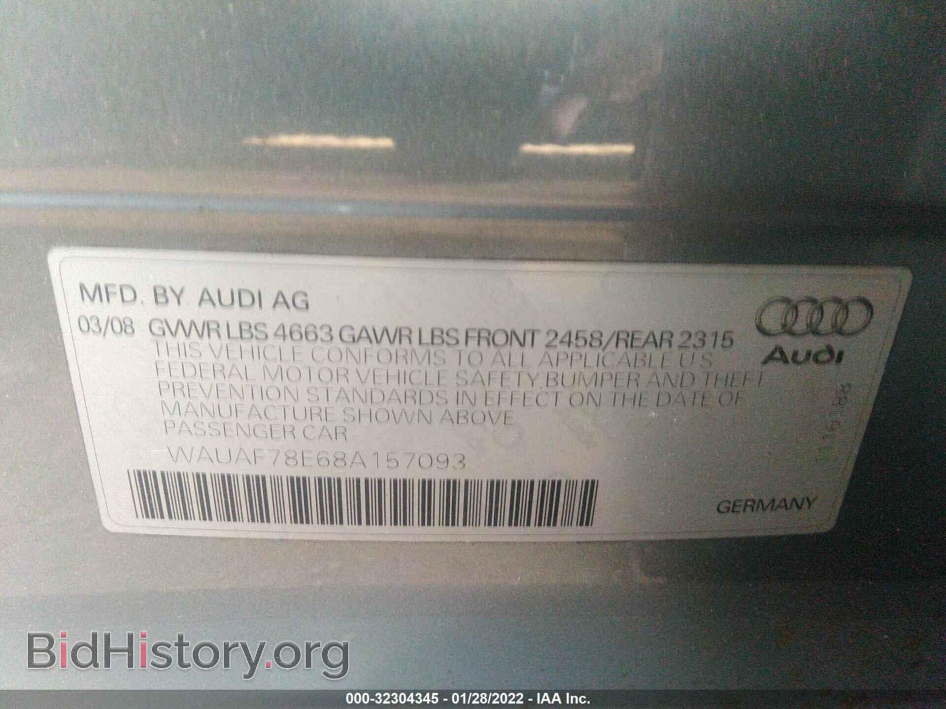 2008 AUDI A4 - VIN: WAUAF78E68A157093 - Фото 9
