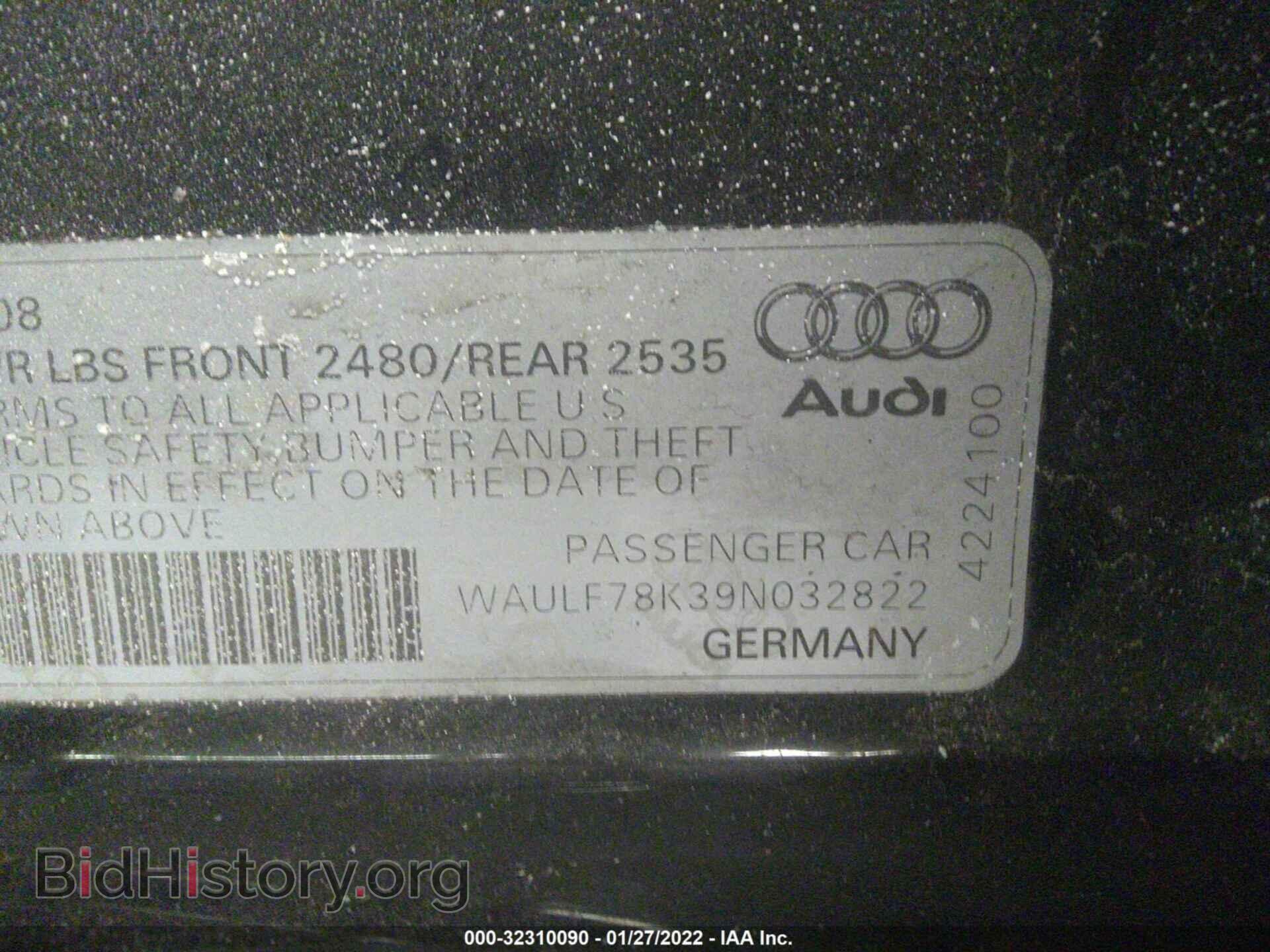 2009 AUDI A4 - VIN: WAULF78K39N032822 - Фото 9