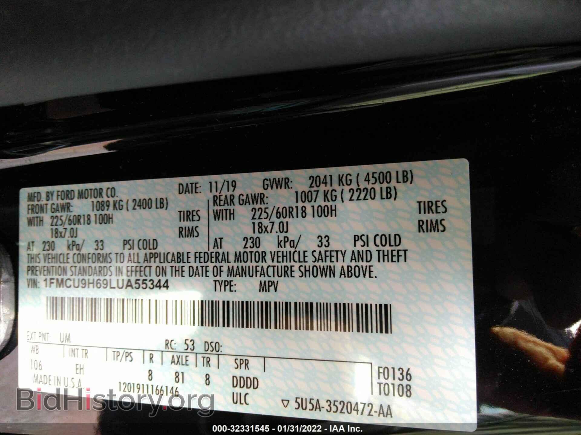 2020 FORD ESCAPE - VIN: 1FMCU9H69LUA55344 - Photo 9