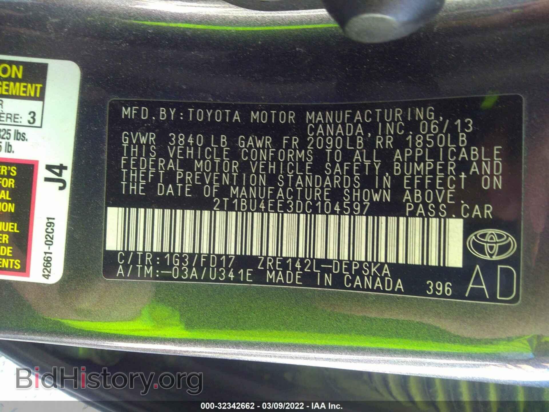2013 TOYOTA COROLLA - VIN: 2T1BU4EE3DC104597 - Фото 9