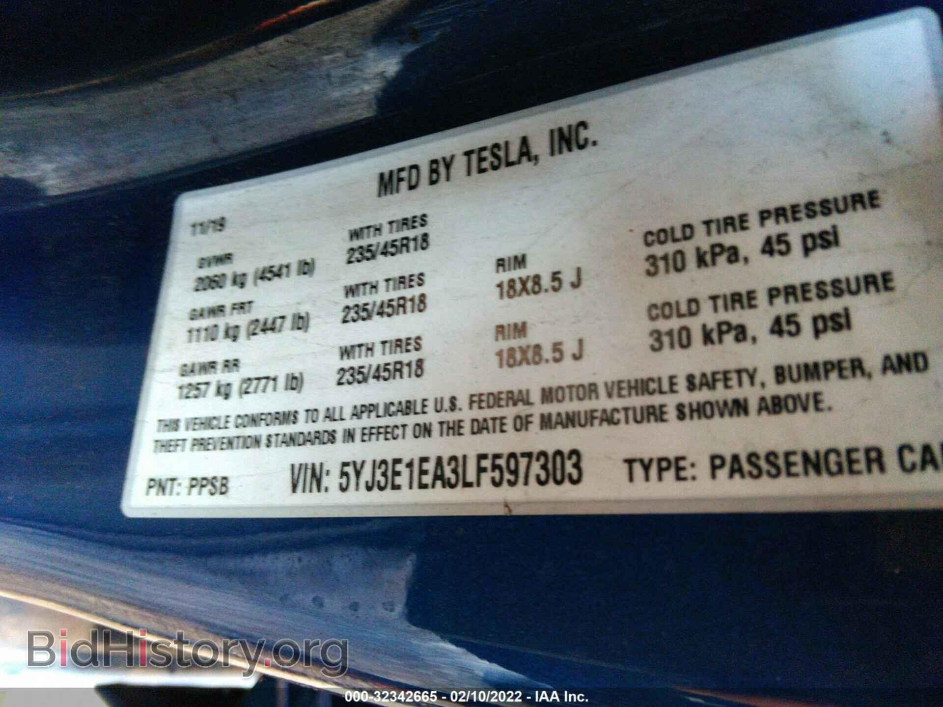 2020 TESLA MODEL 3 - VIN: 5YJ3E1EA3LF597303 - Фото 9