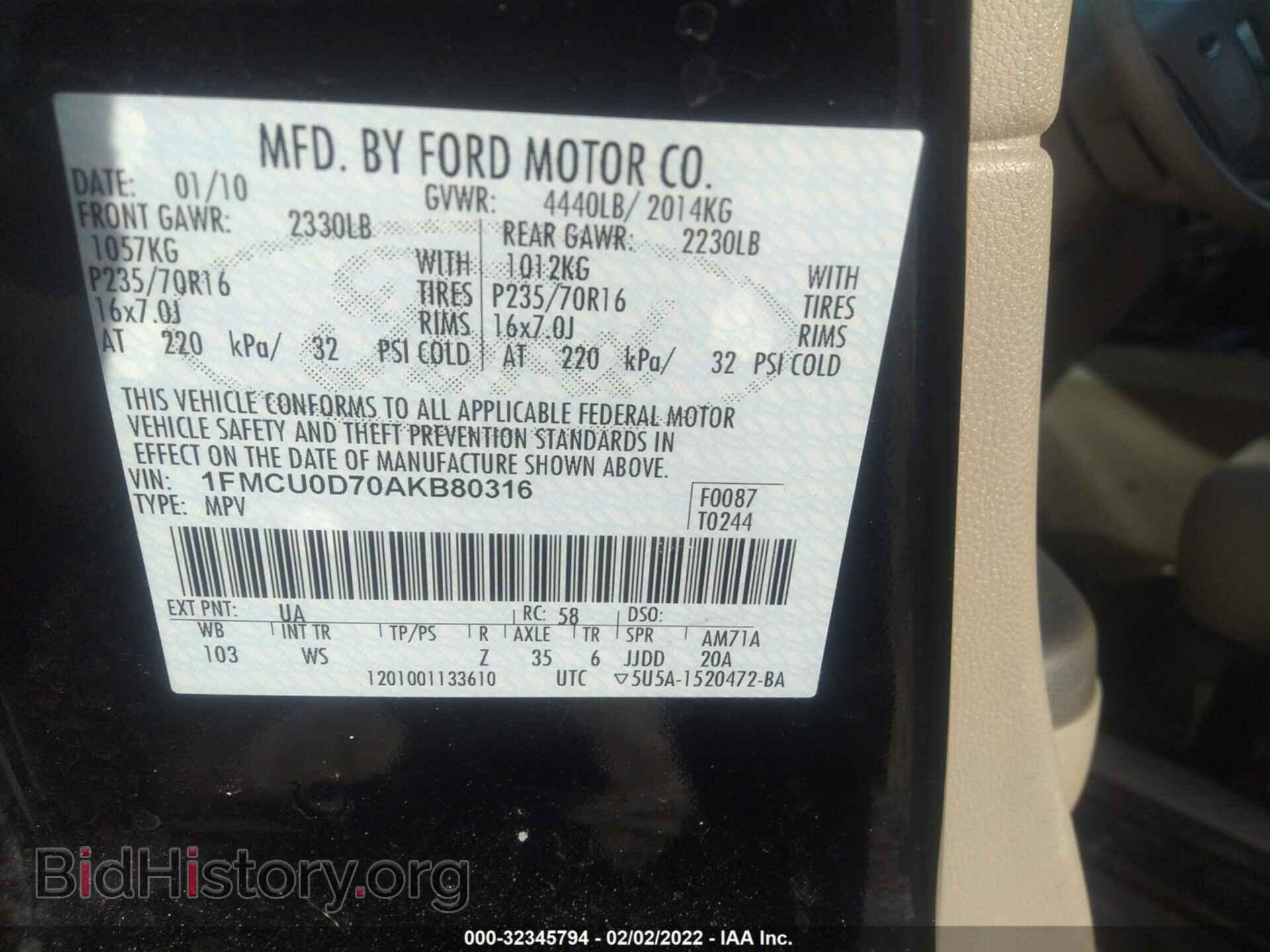 2010 FORD ESCAPE - VIN: 1FMCU0D70AKB80316 - Фото 9