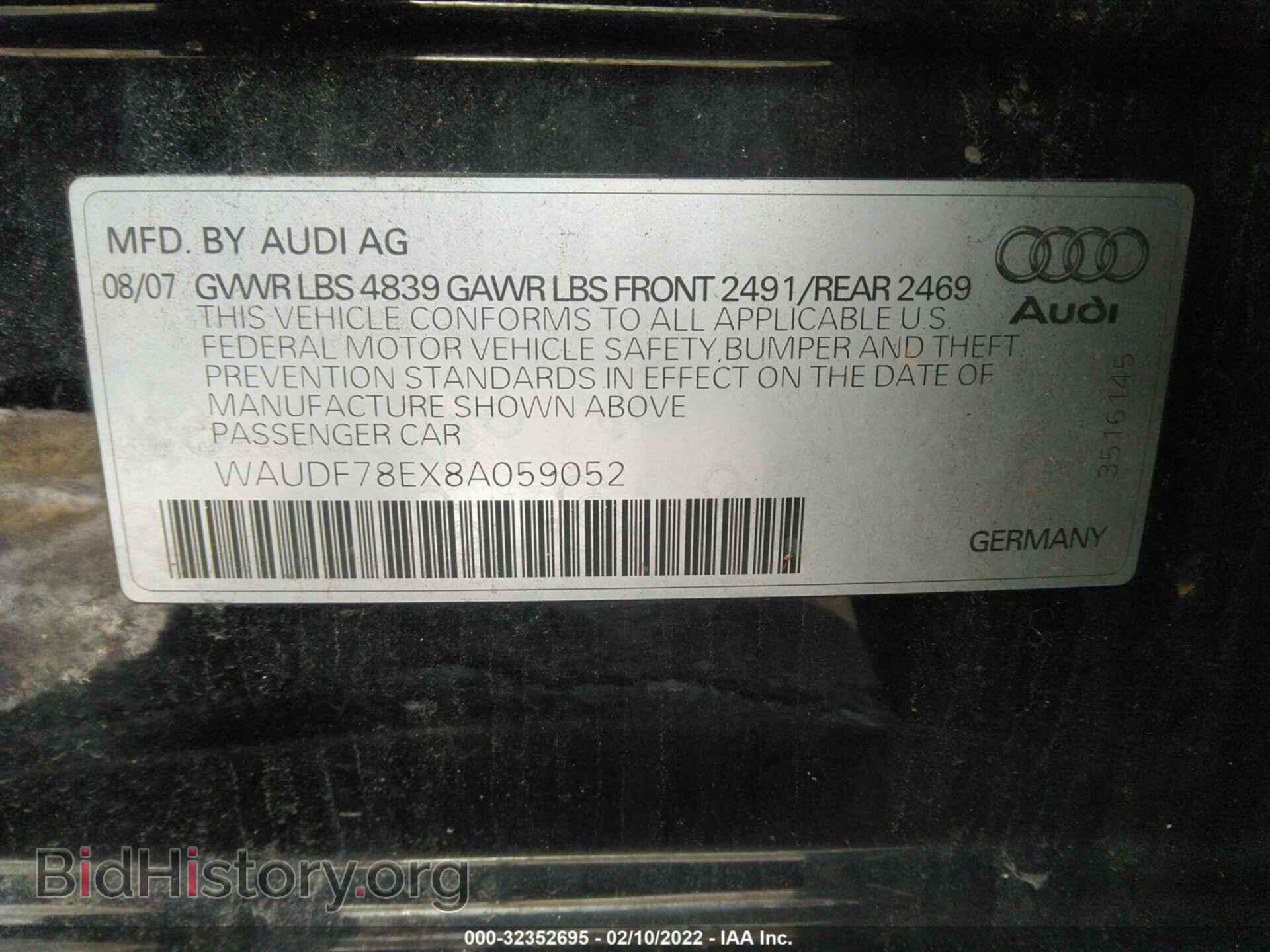 2008 AUDI A4 - VIN: WAUDF78EX8A059052 - Фото 9