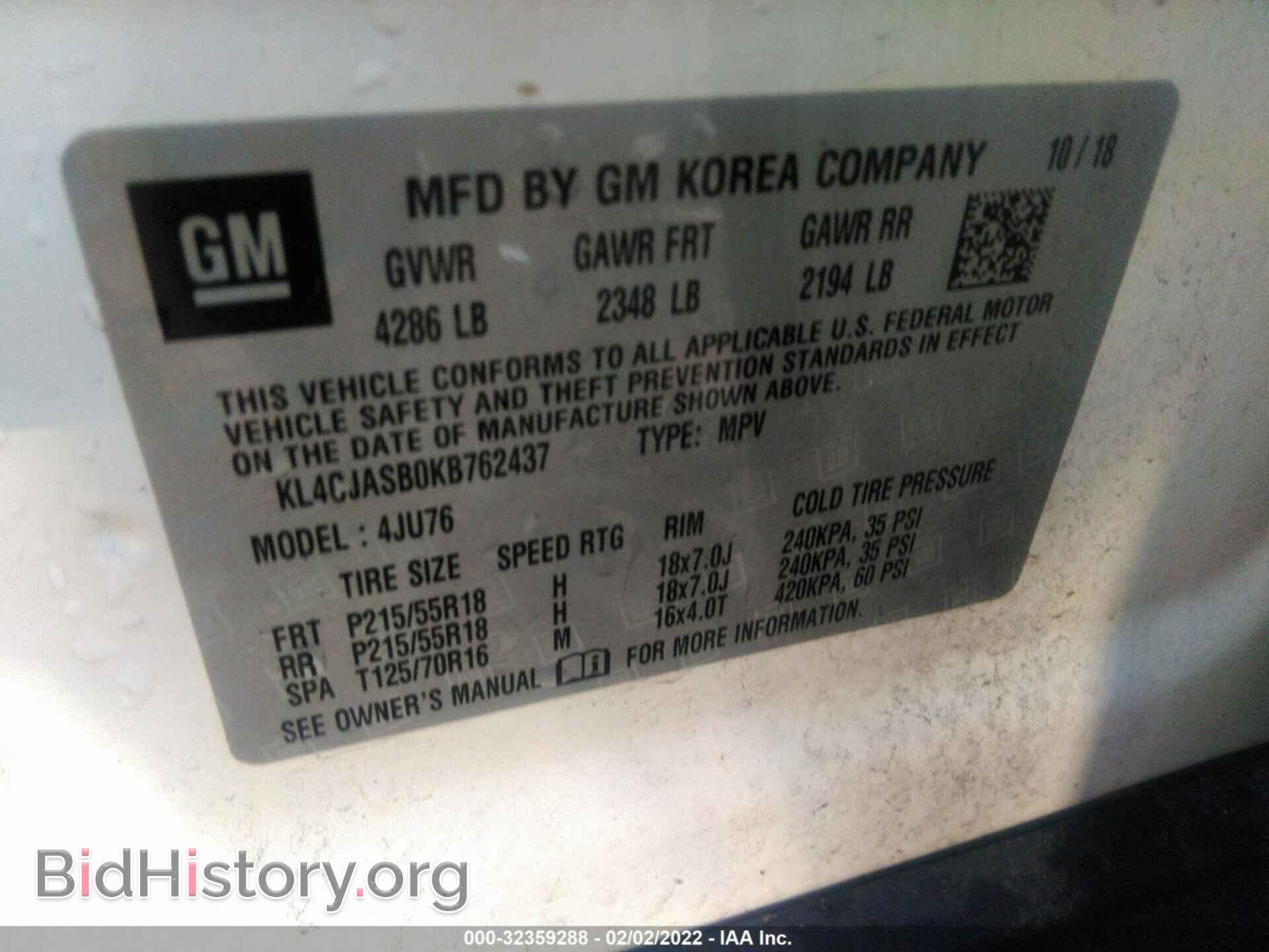 2019 BUICK ENCORE - VIN: KL4CJASB0KB762437 - Photo 9
