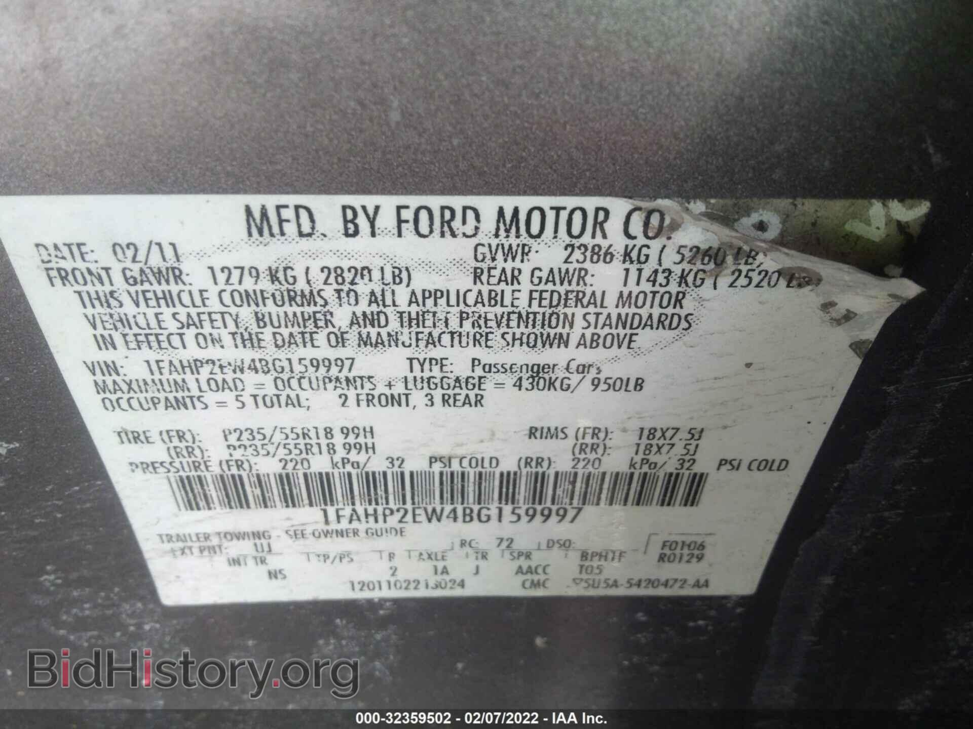 2011 FORD TAURUS - VIN: 1FAHP2EW4BG159997 - Фото 9