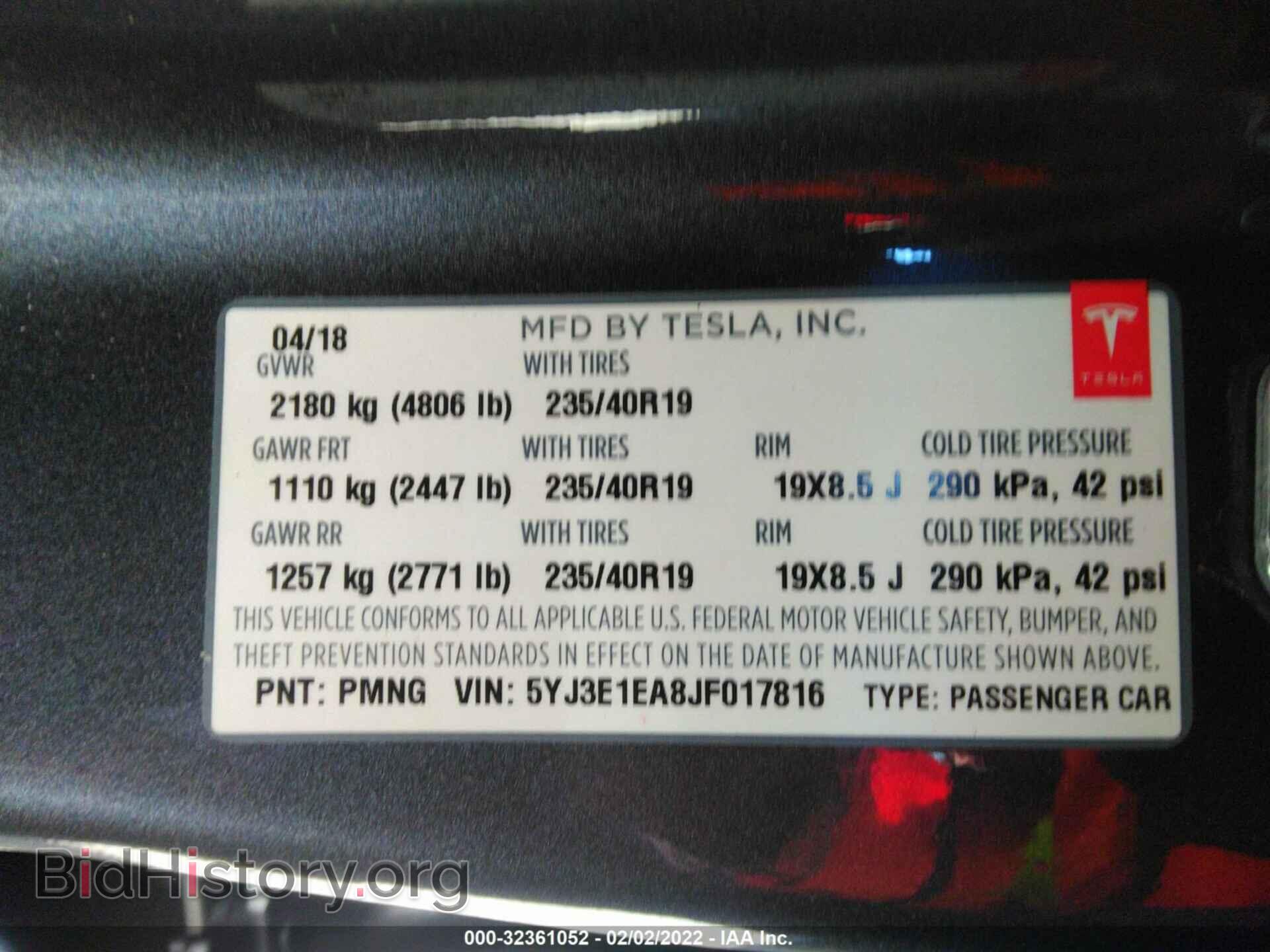 2018 TESLA MODEL 3 - VIN: 5YJ3E1EA8JF017816 - Фото 9