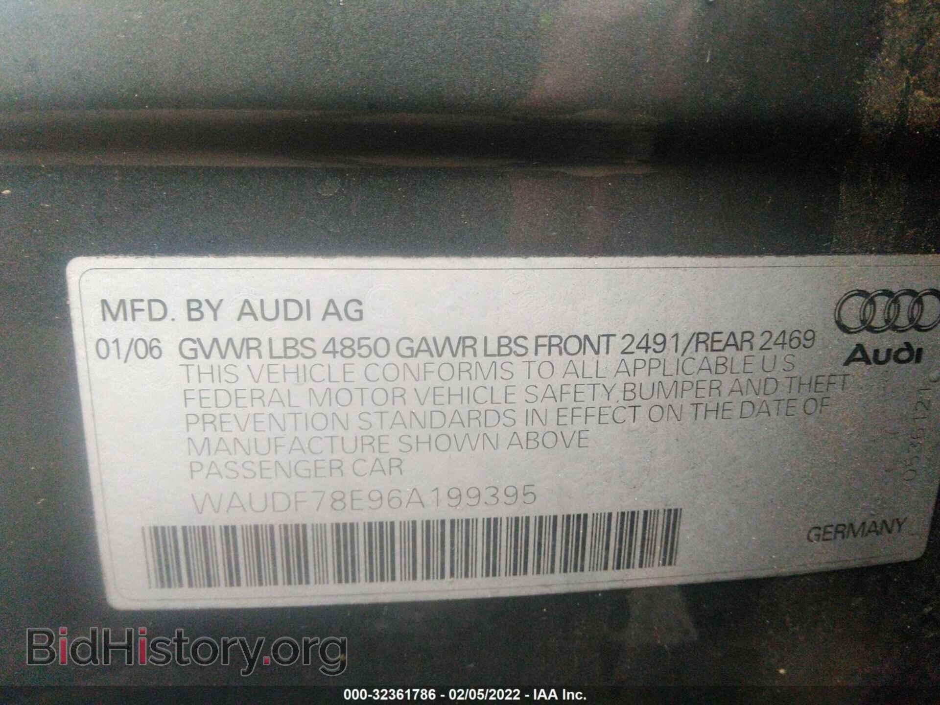 2006 AUDI A4 - VIN: WAUDF78E96A199395 - Фото 9