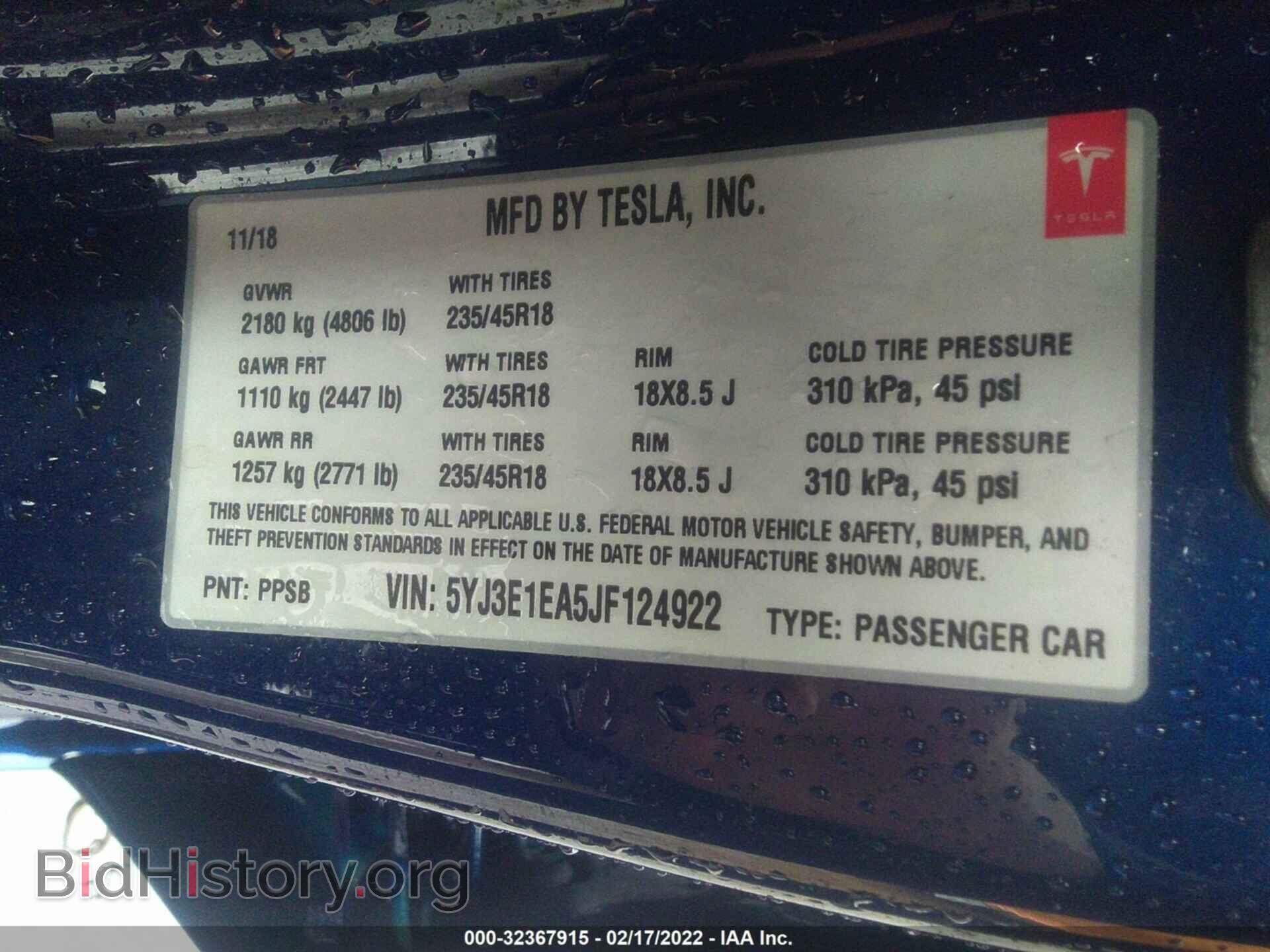 2018 TESLA MODEL 3 - VIN: 5YJ3E1EA5JF124922 - Фото 9