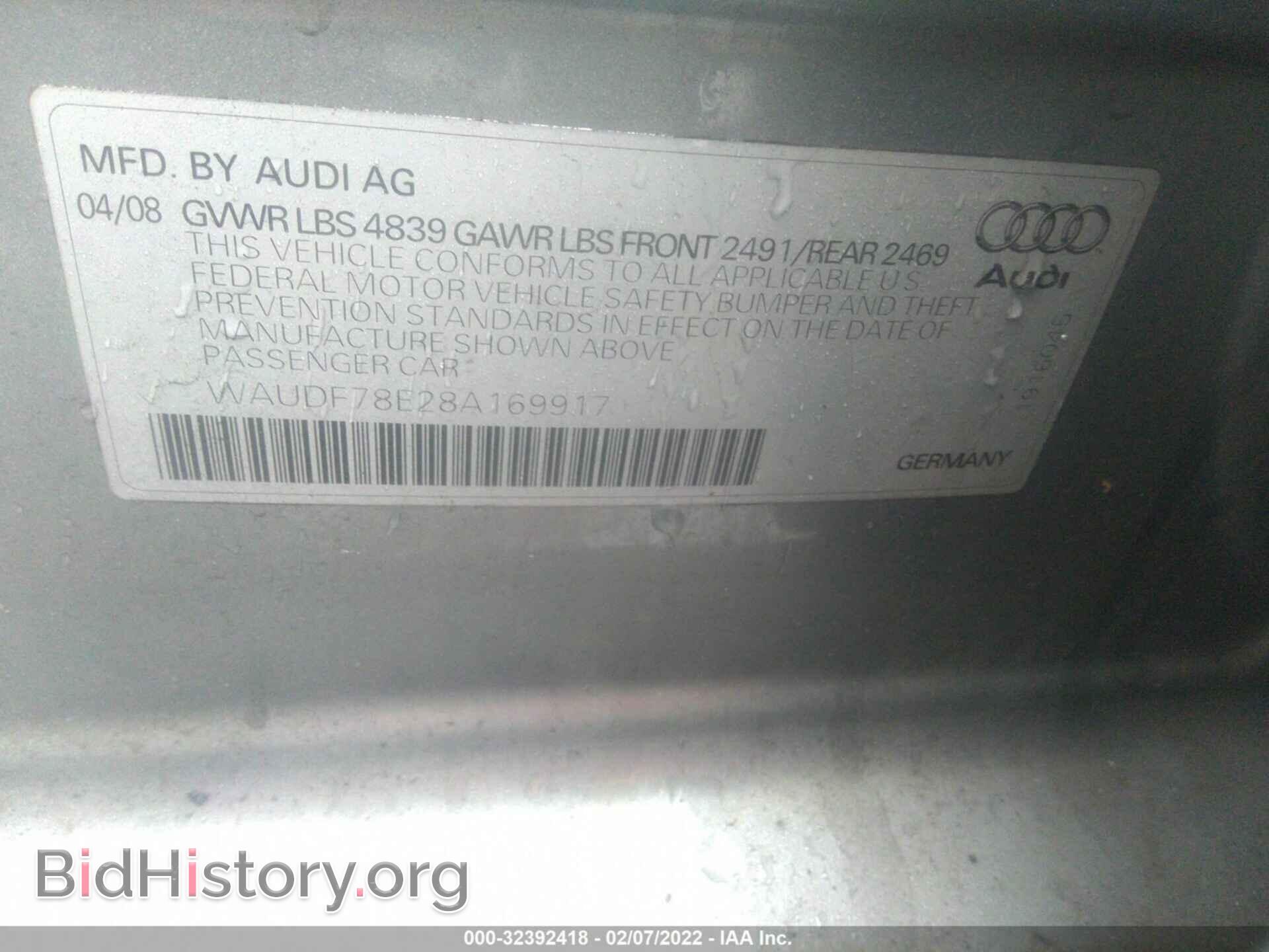2008 AUDI A4 - VIN: WAUDF78E28A169917 - Фото 9