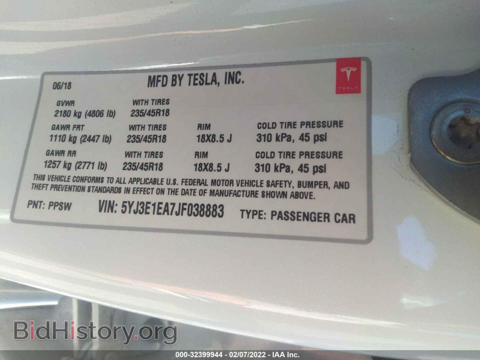 2018 TESLA MODEL 3 - VIN: 5YJ3E1EA7JF038883 - Фото 9