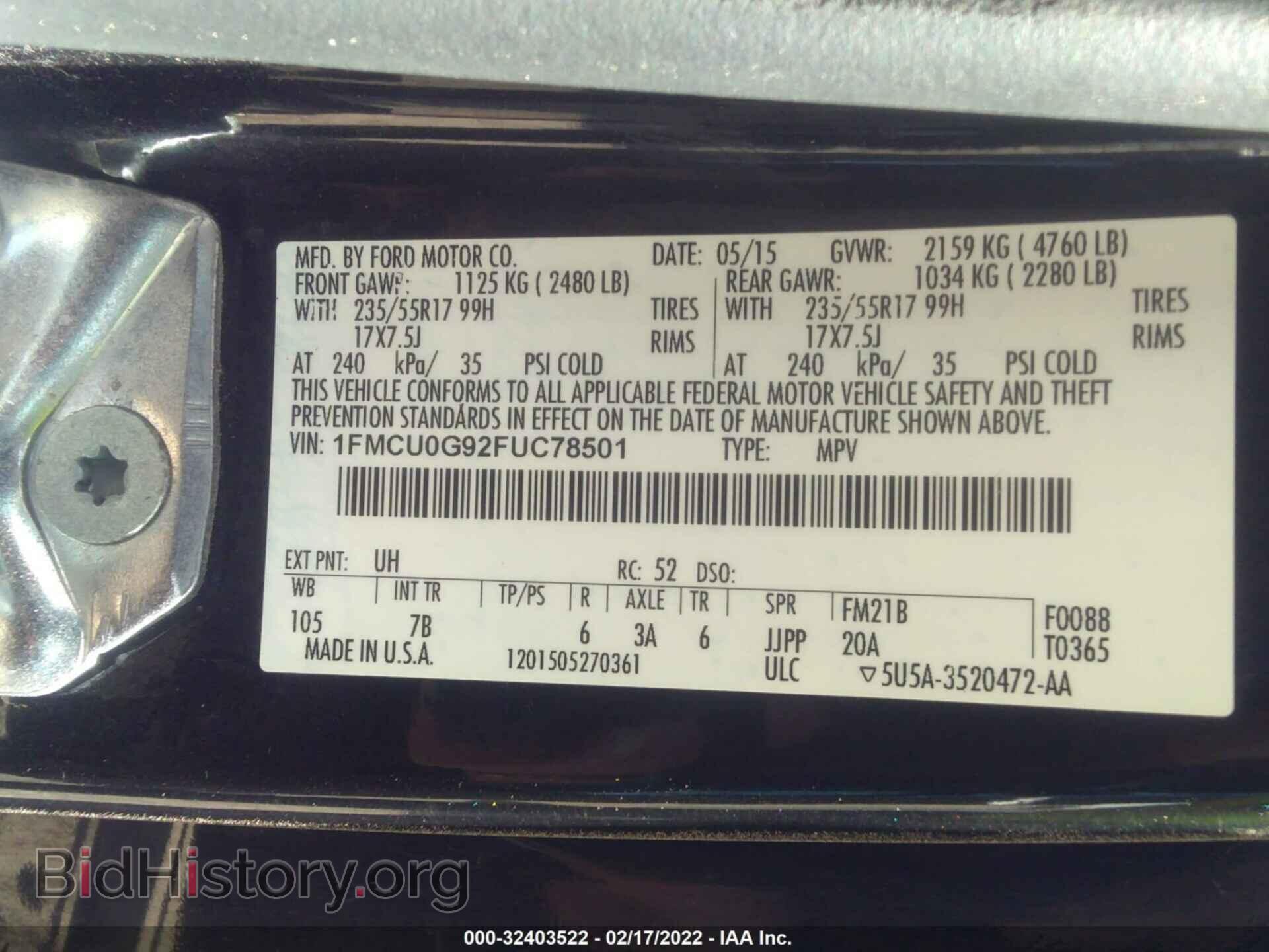 2015 FORD ESCAPE - VIN: 1FMCU0G92FUC78501 - Photo 9
