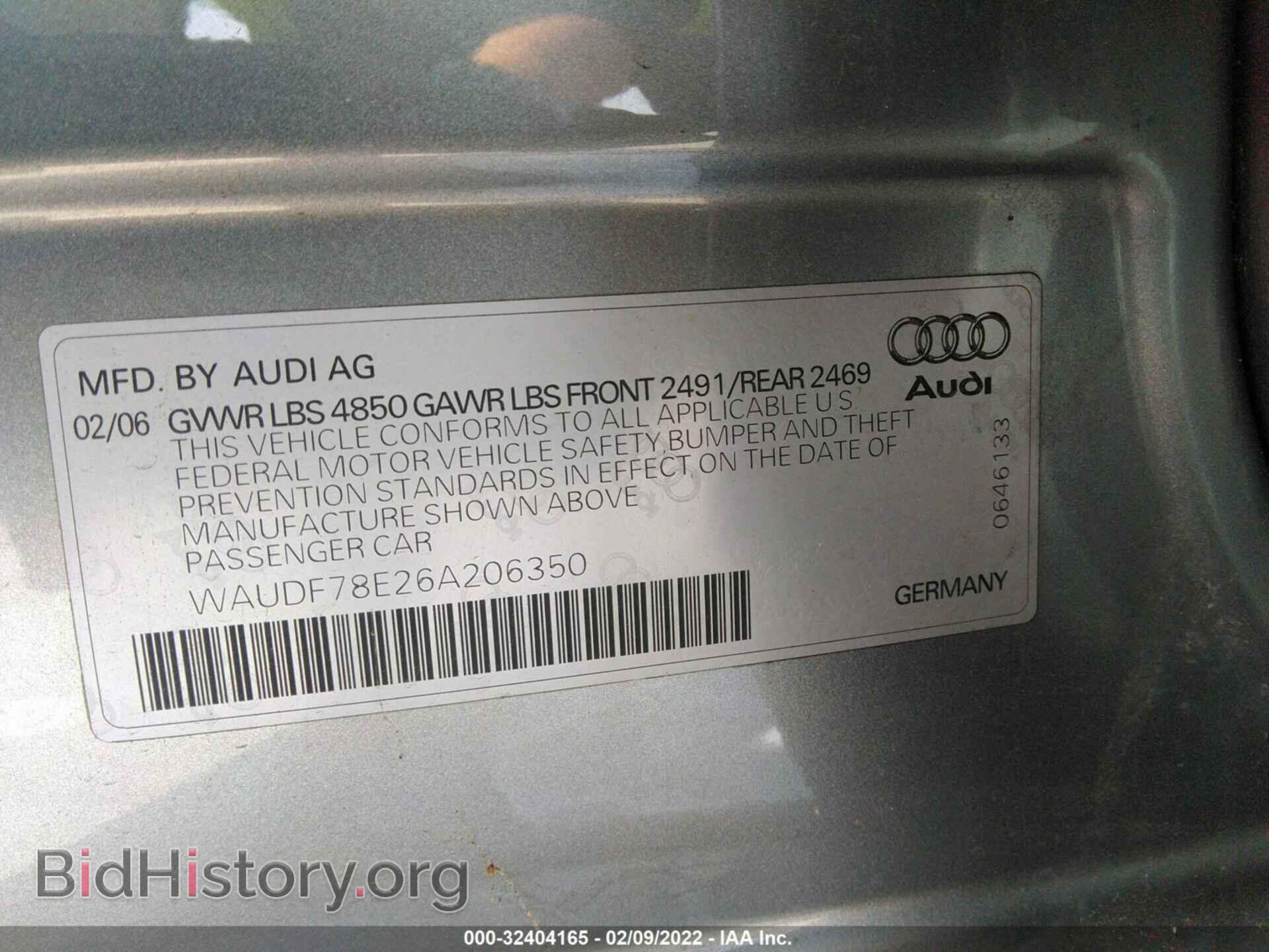 2006 AUDI A4 - VIN: WAUDF78E26A206350 - Фото 9