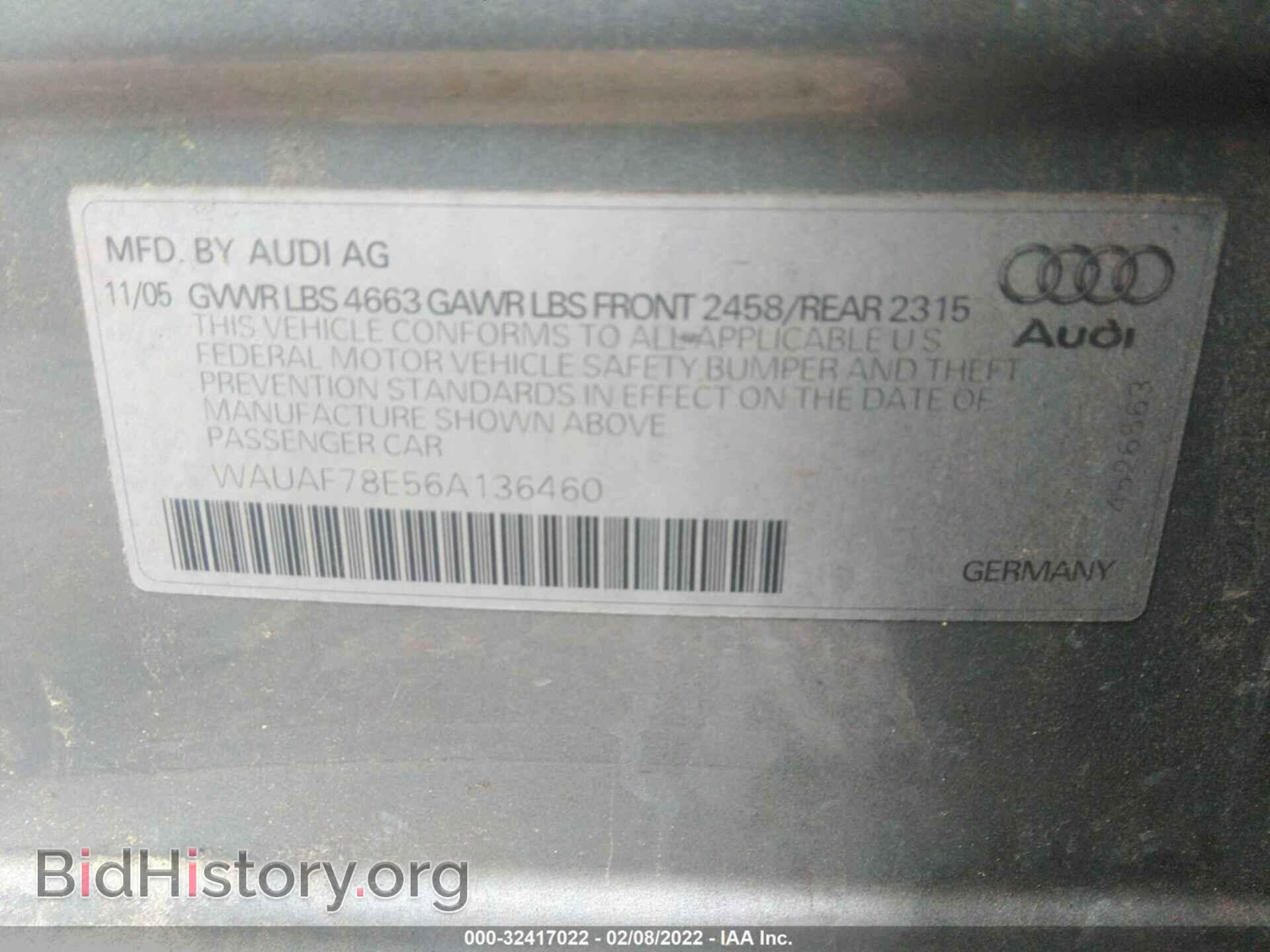 2006 AUDI A4 - VIN: WAUAF78E56A136460 - Фото 9