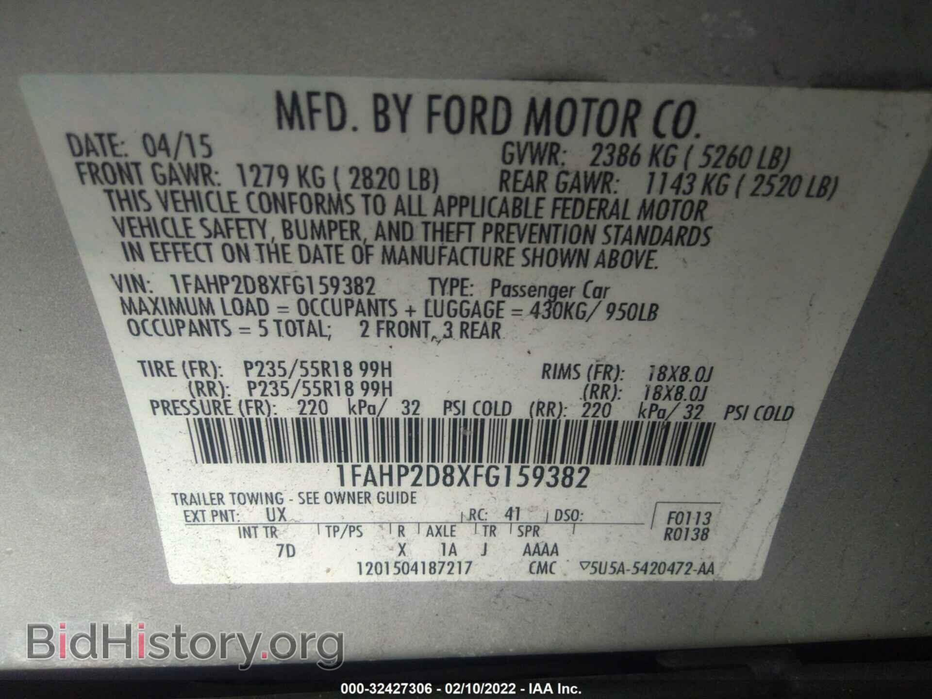 2015 FORD TAURUS - VIN: 1FAHP2D8XFG159382 - Фото 9