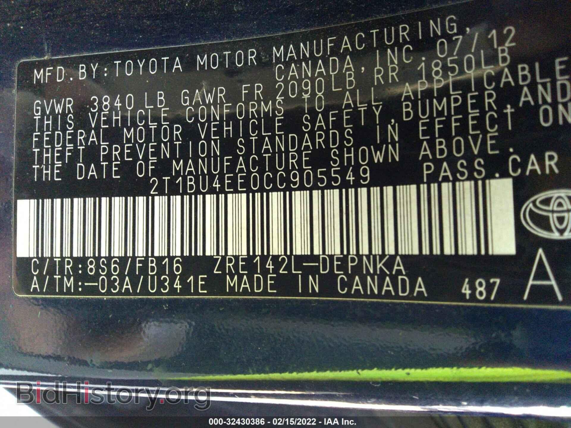 2012 TOYOTA COROLLA - VIN: 2T1BU4EE0CC905549 - Фото 9