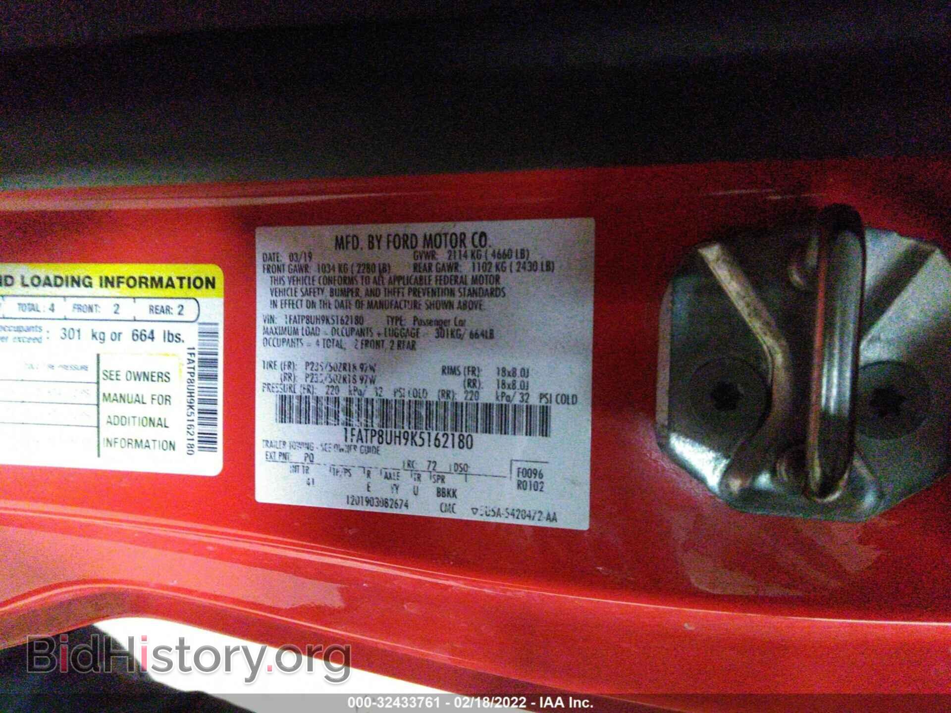 2019 FORD MUSTANG - VIN: 1FATP8UH9K5162180 - Фото 9