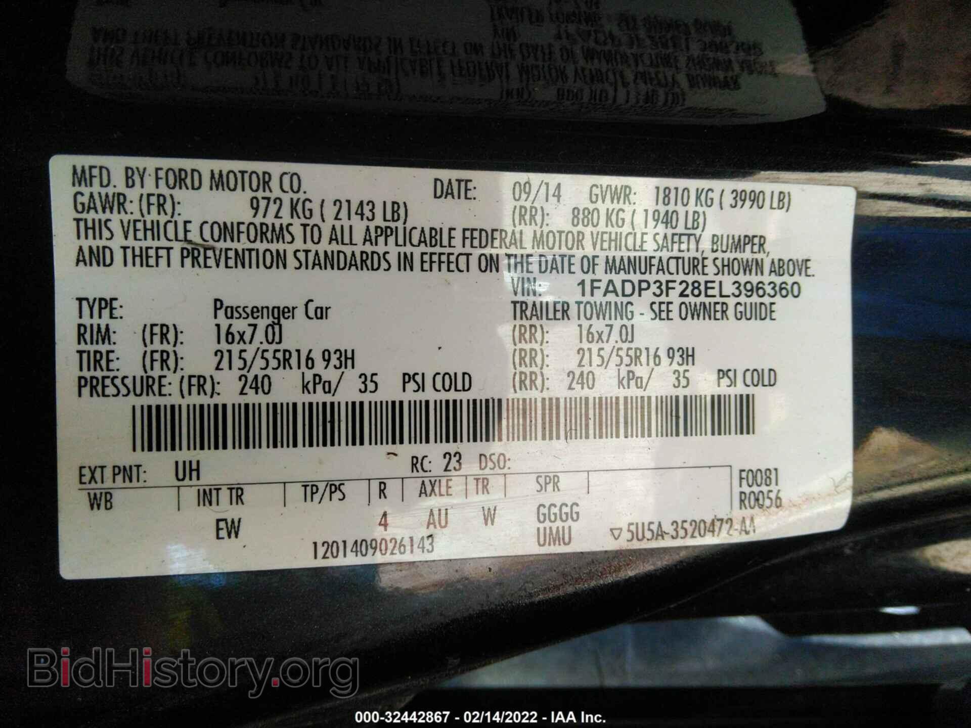 2014 FORD FOCUS - VIN: 1FADP3F28EL396360 - Фото 9