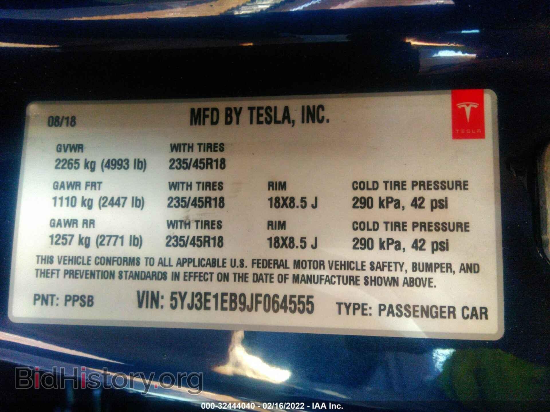 2018 TESLA MODEL 3 - VIN: 5YJ3E1EB9JF064555 - Фото 9