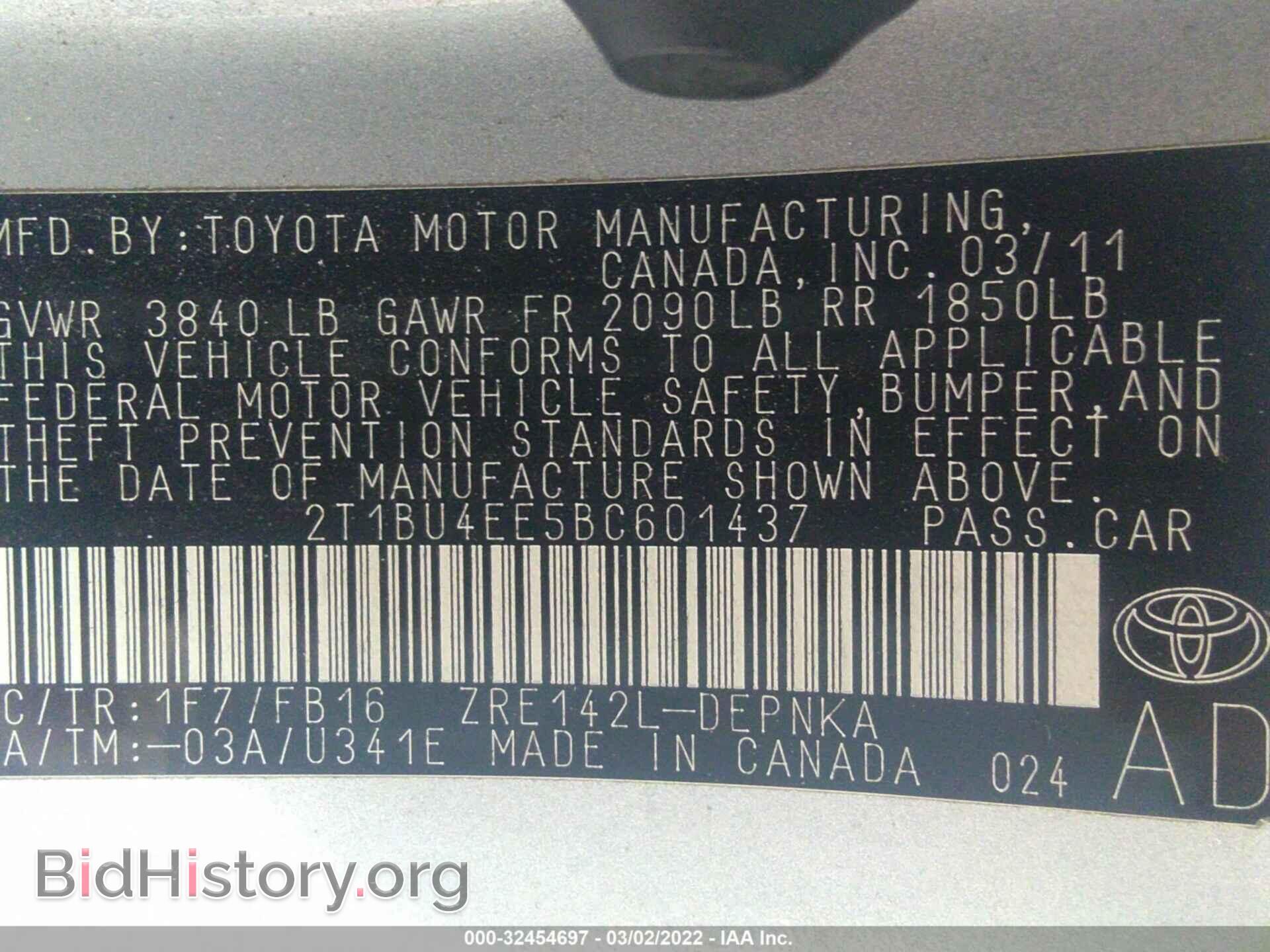 2011 TOYOTA COROLLA - VIN: 2T1BU4EE5BC601437 - Фото 9