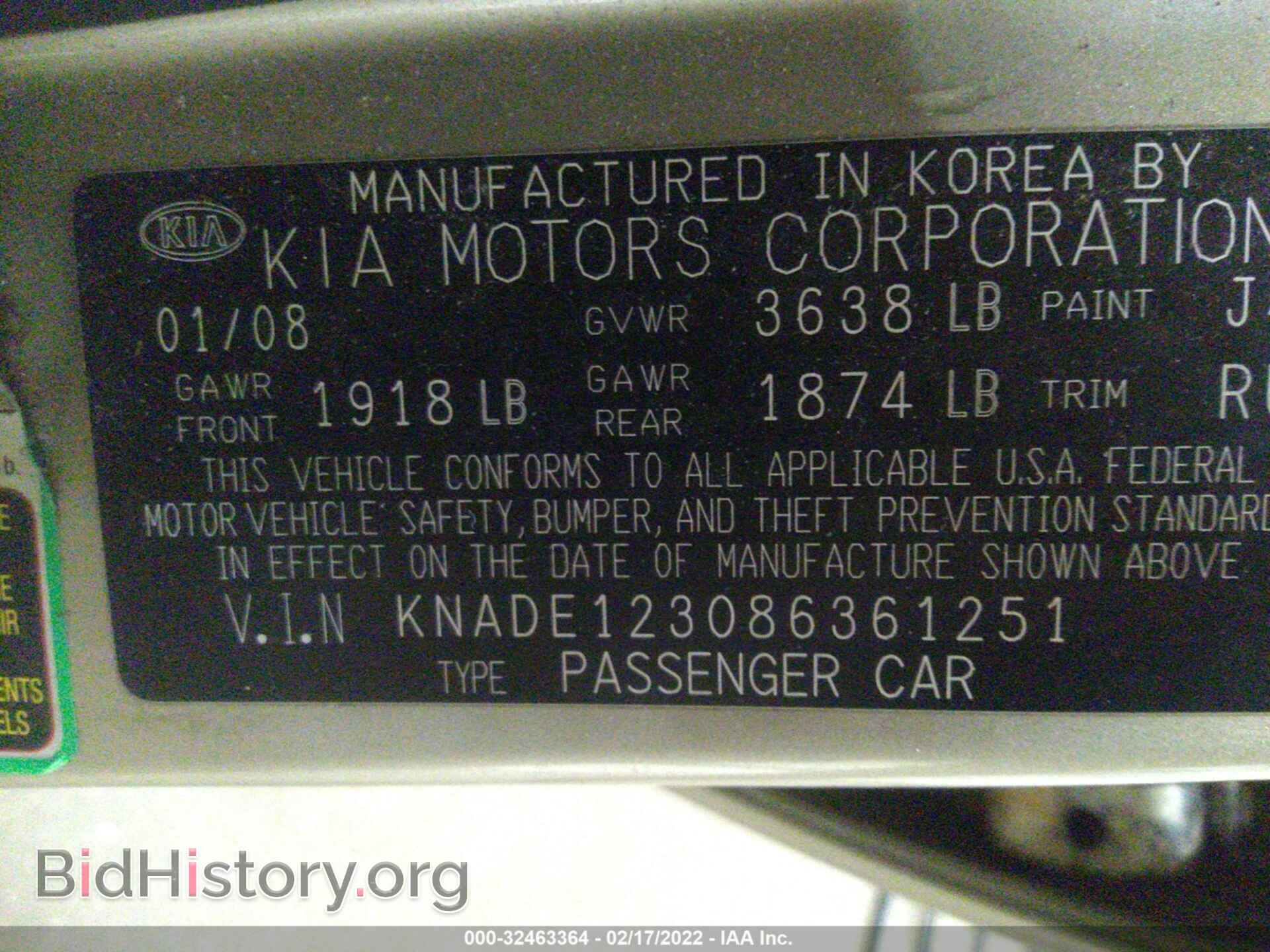 2008 KIA RIO - VIN: KNADE123086361251 - Фото 9