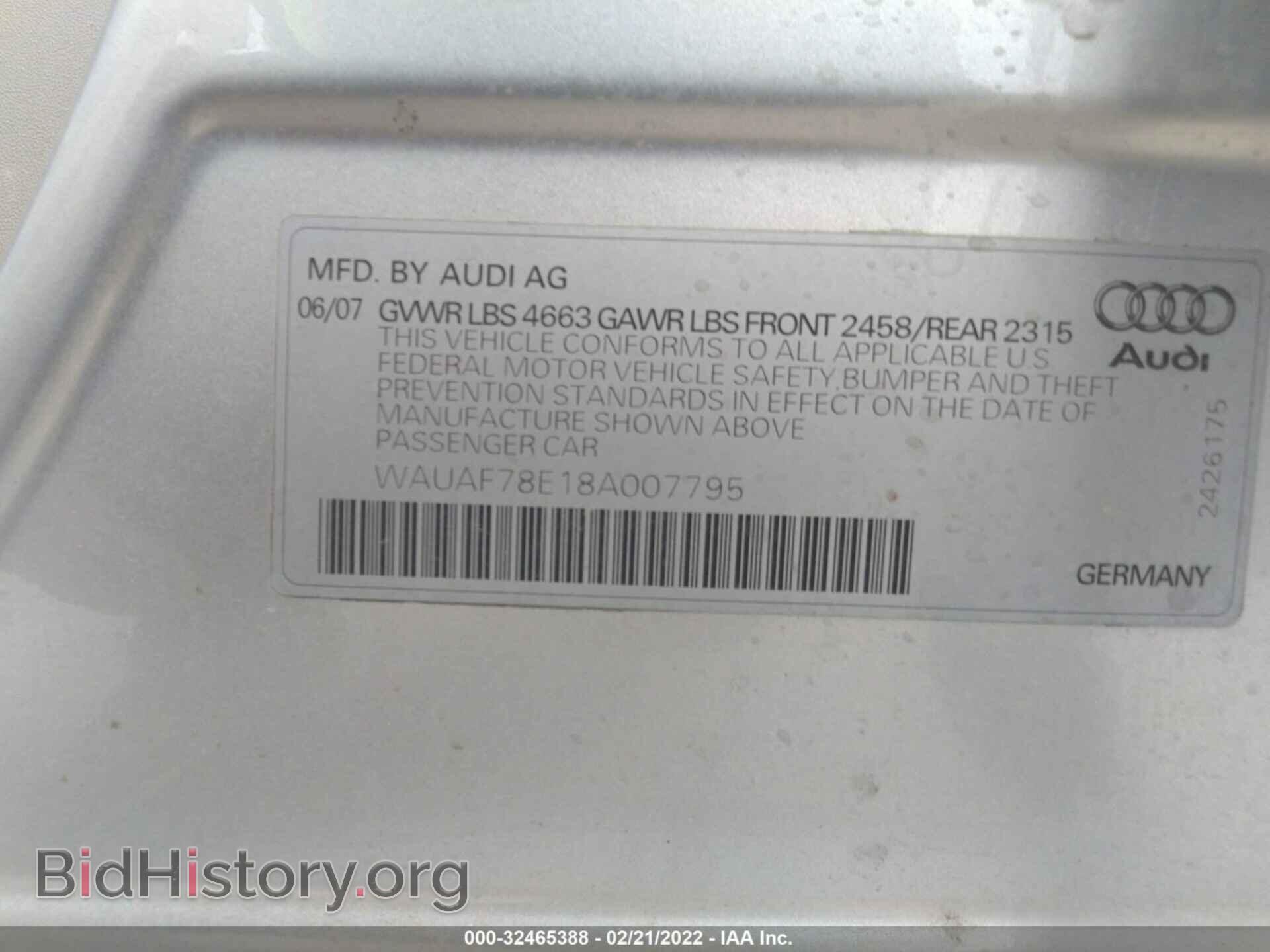 2008 AUDI A4 - VIN: WAUAF78E18A007795 - Фото 9