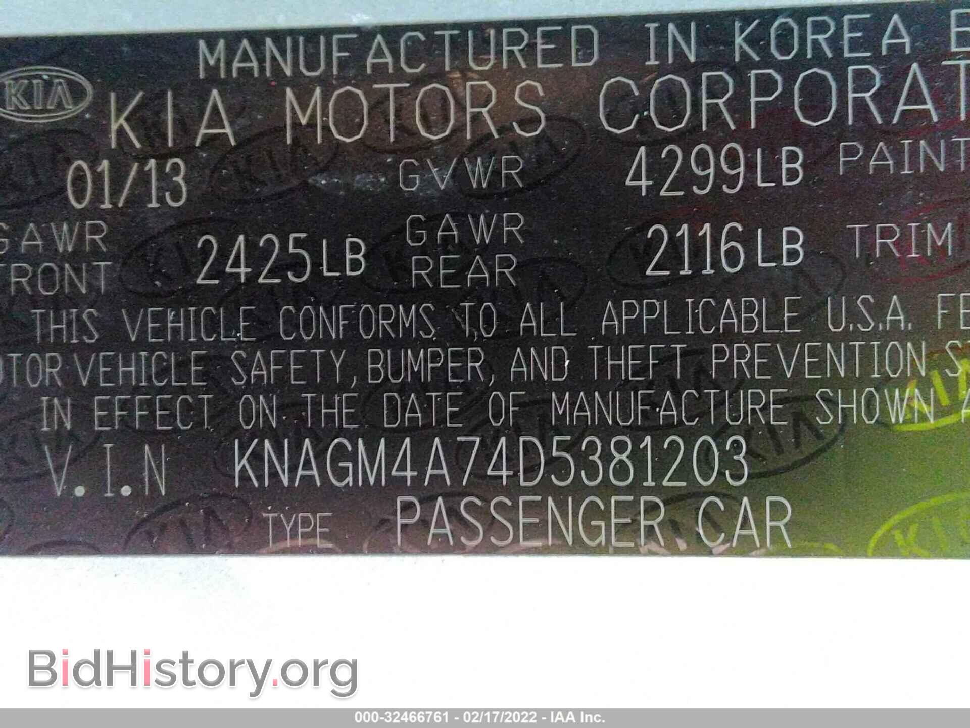2013 KIA OPTIMA - VIN: KNAGM4A74D5381203 - Photo 10