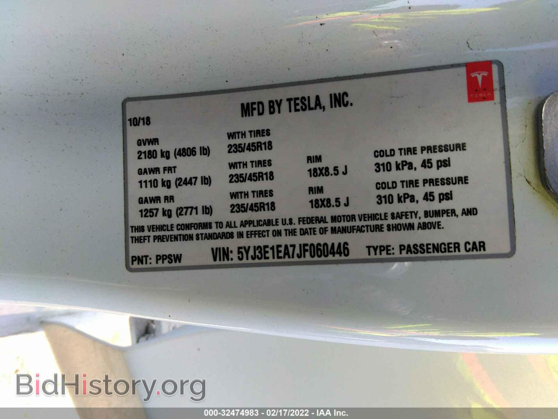 2018 TESLA MODEL 3 - VIN: 5YJ3E1EA7JF060446 - Фото 9