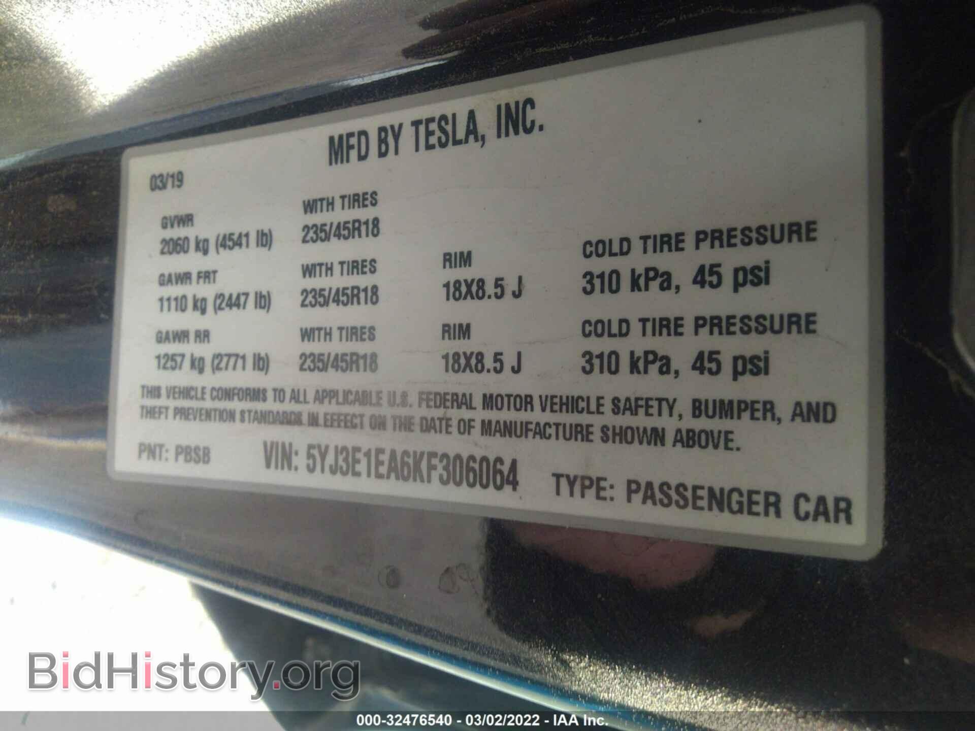 2019 TESLA MODEL 3 - VIN: 5YJ3E1EA6KF306064 - Фото 9