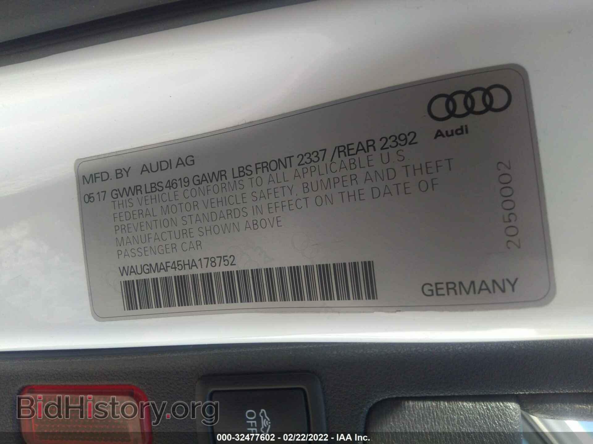 2017 AUDI A4 - VIN: WAUGMAF45HA178752 - Фото 9