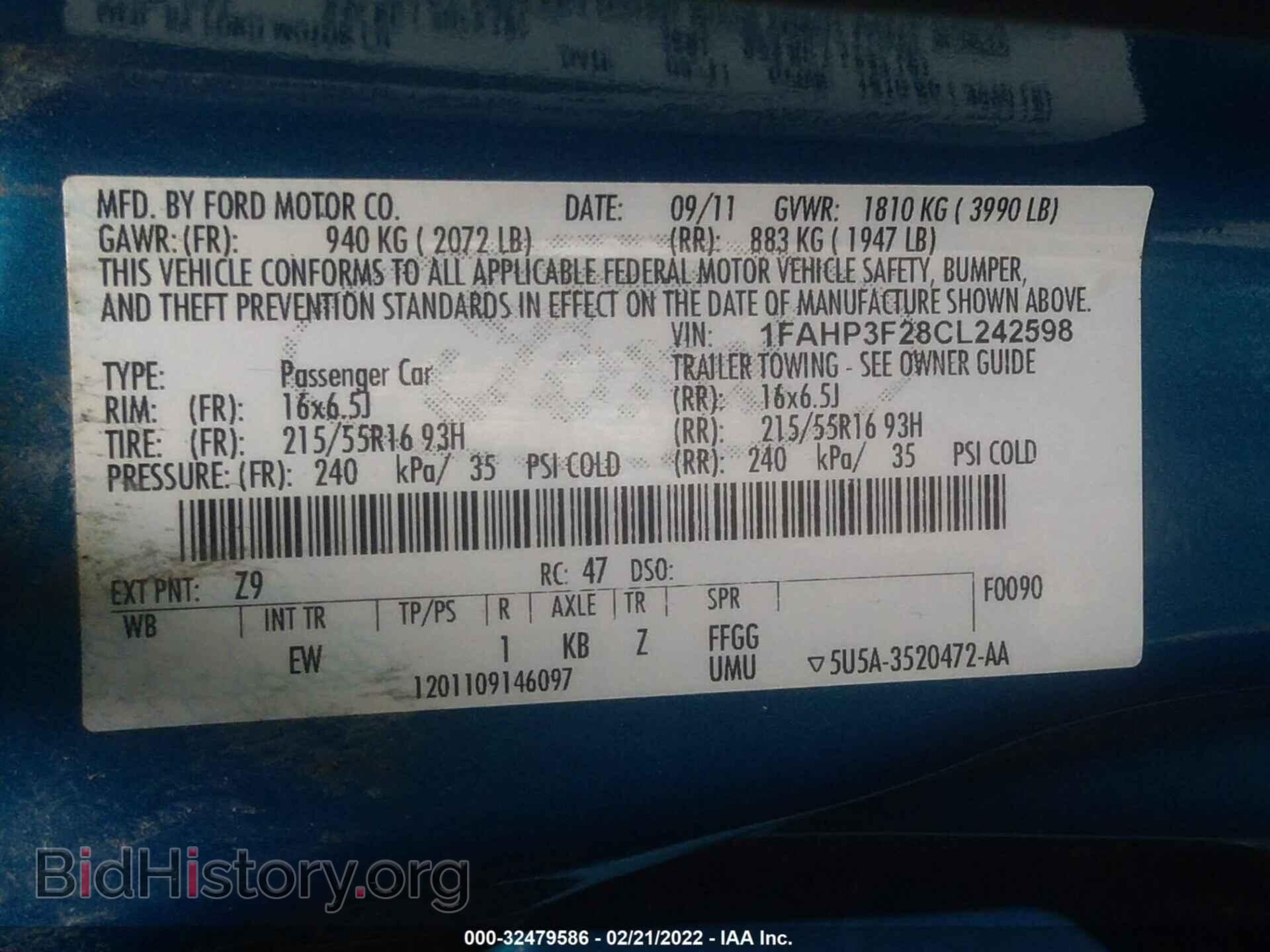 2012 FORD FOCUS - VIN: 1FAHP3F28CL242598 - Photo 9