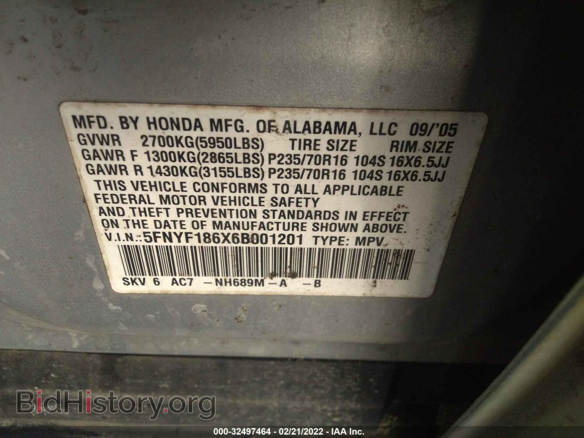 2006 HONDA PILOT - VIN: 5FNYF186X6B001201 - Фото 9
