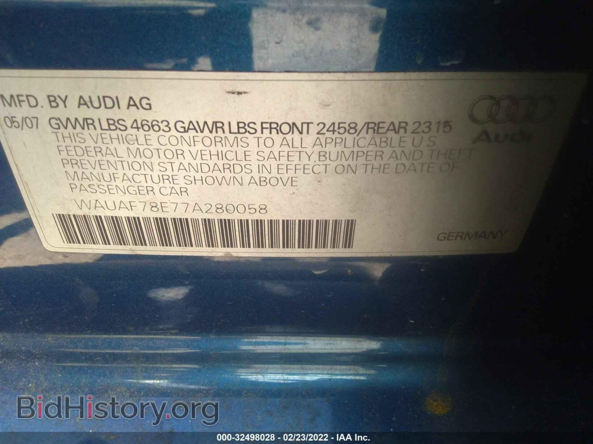 2007 AUDI A4 - VIN: WAUAF78E77A280058 - Фото 9