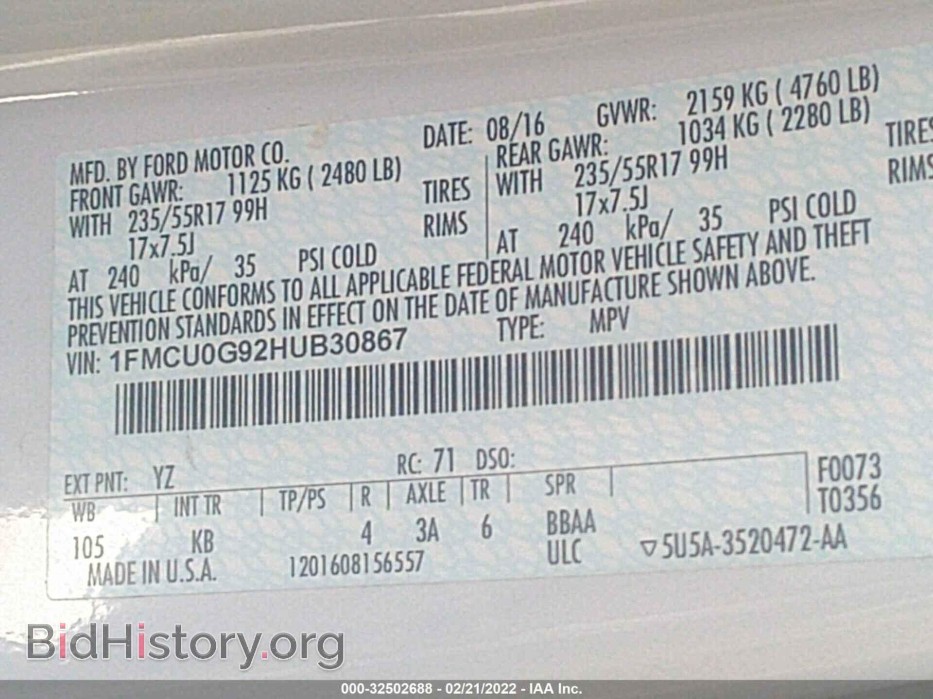 2017 FORD ESCAPE - VIN: 1FMCU0G92HUB30867 - Фото 9