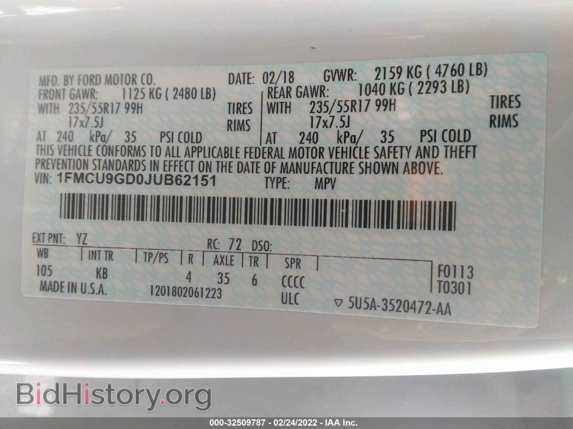2018 FORD ESCAPE - VIN: 1FMCU9GD0JUB62151 - Photo 9