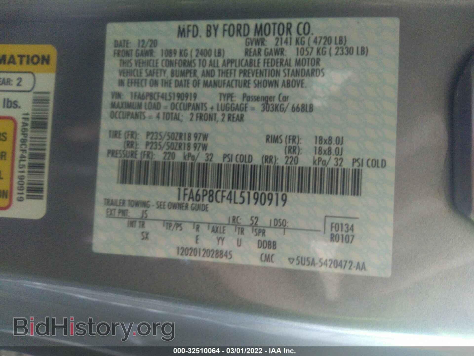 2020 FORD MUSTANG - VIN: 1FA6P8CF4L5190919 - Фото 9
