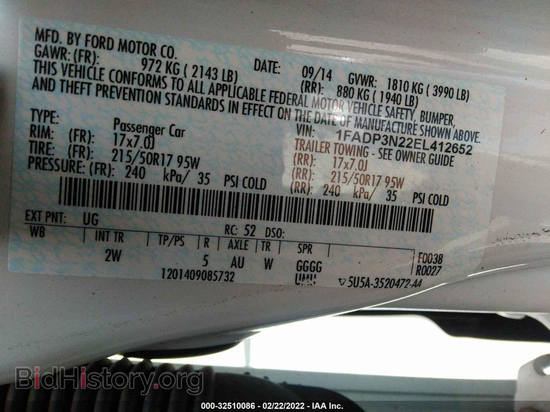 2014 FORD FOCUS - VIN: 1FADP3N22EL412652 - Фото 9