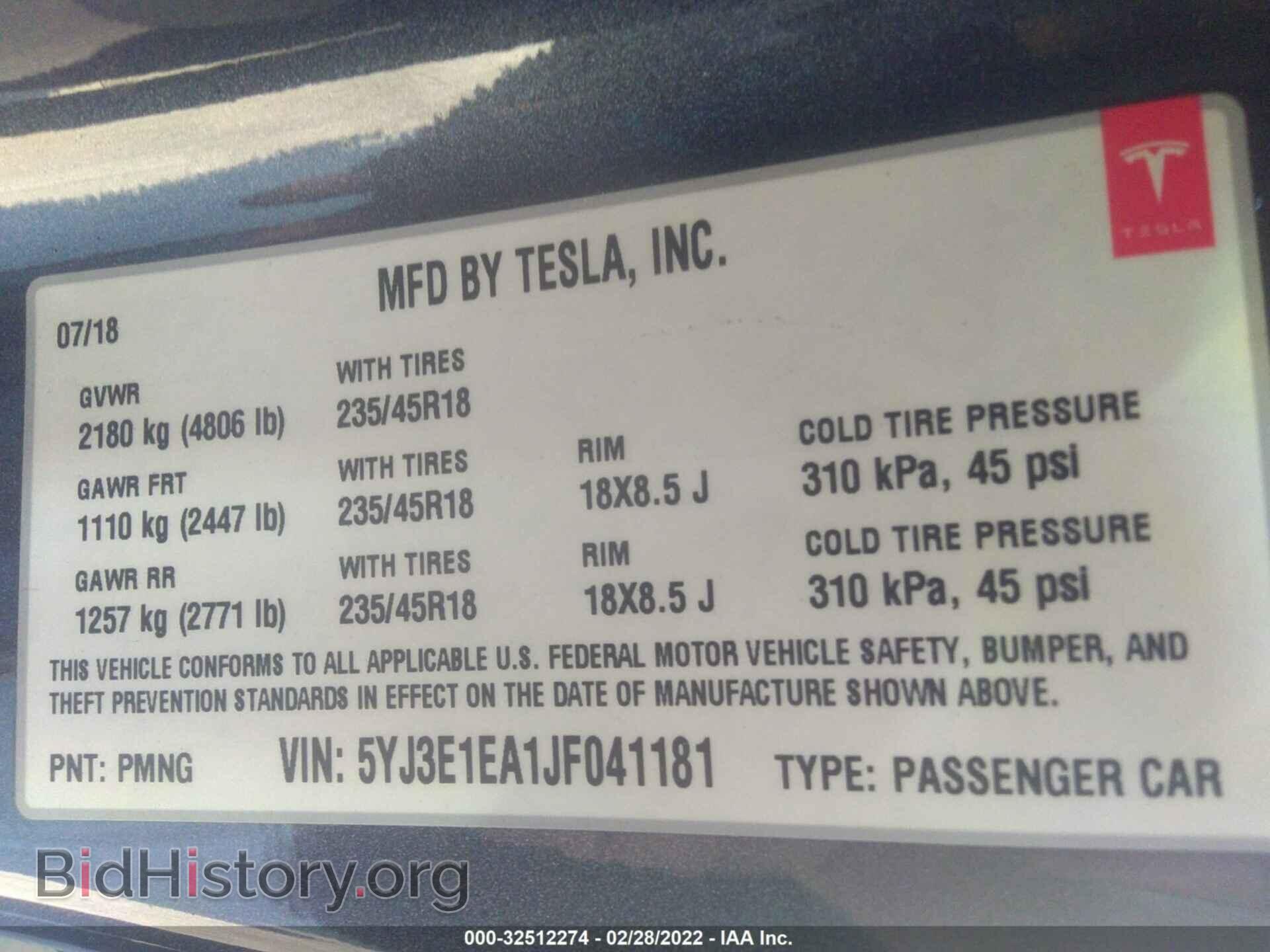 2018 TESLA MODEL 3 - VIN: 5YJ3E1EA1JF041181 - Фото 9