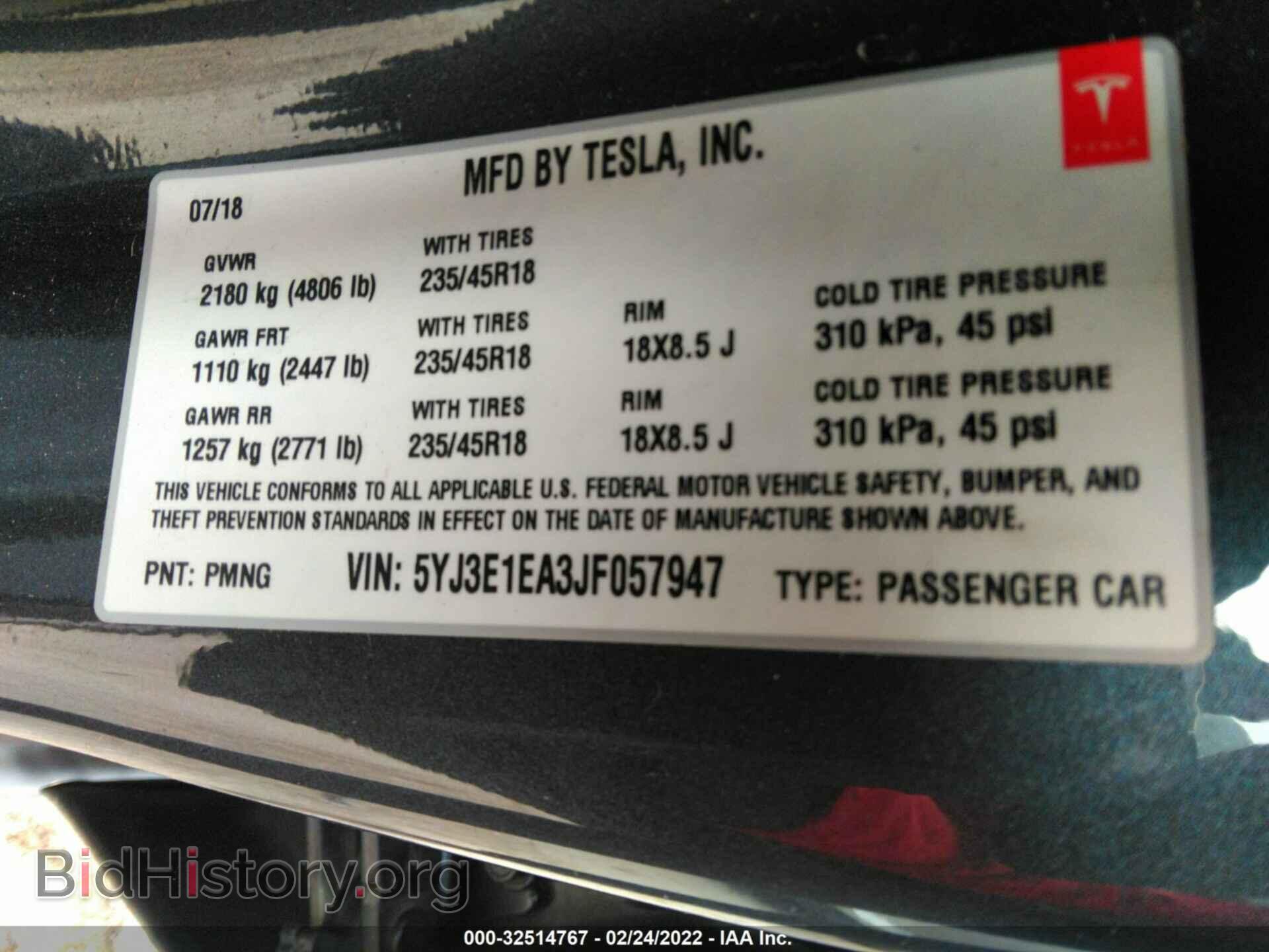 2018 TESLA MODEL 3 - VIN: 5YJ3E1EA3JF057947 - Фото 9