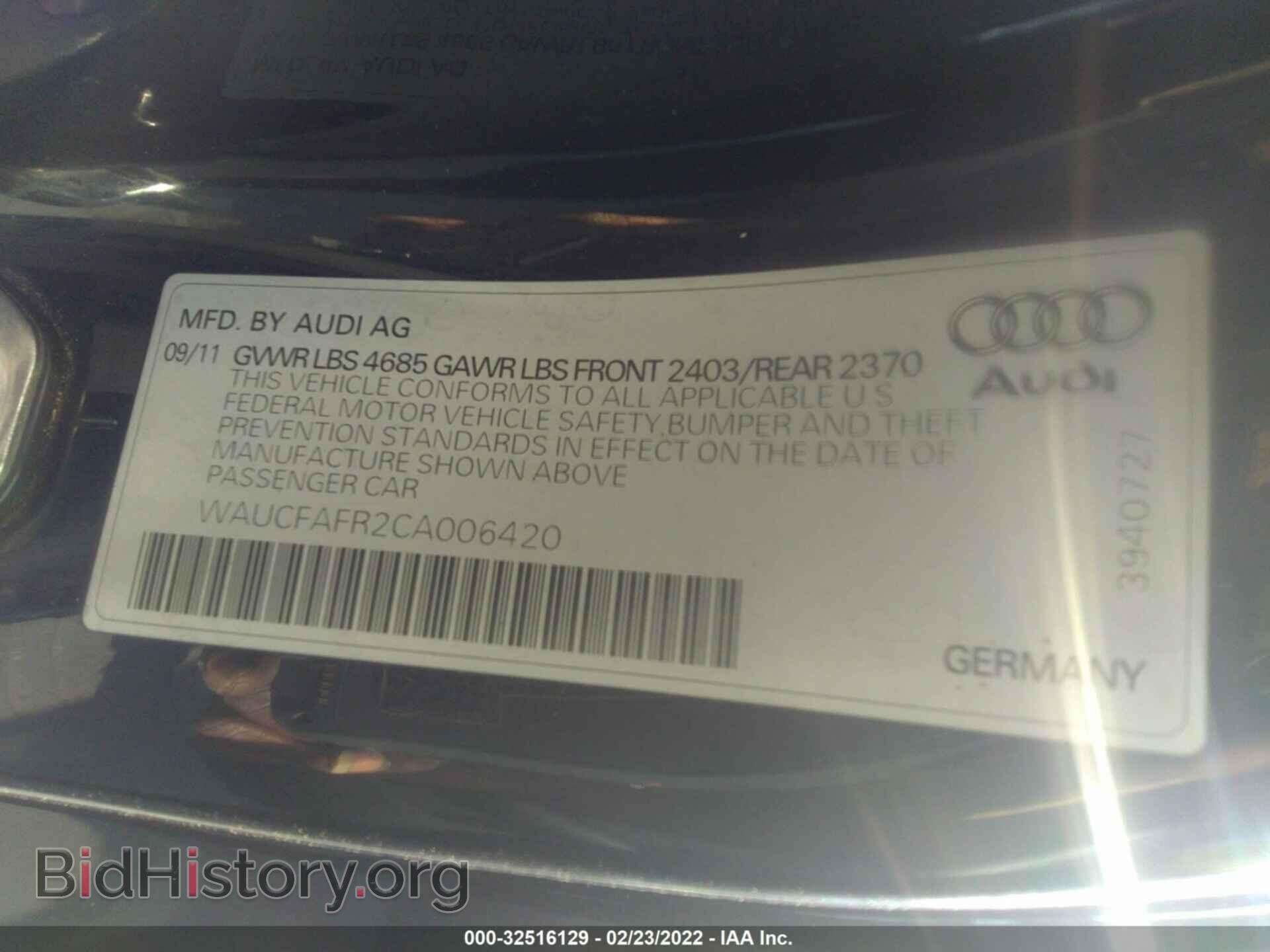 2012 AUDI A5 - VIN: WAUCFAFR2CA006420 - Фото 9