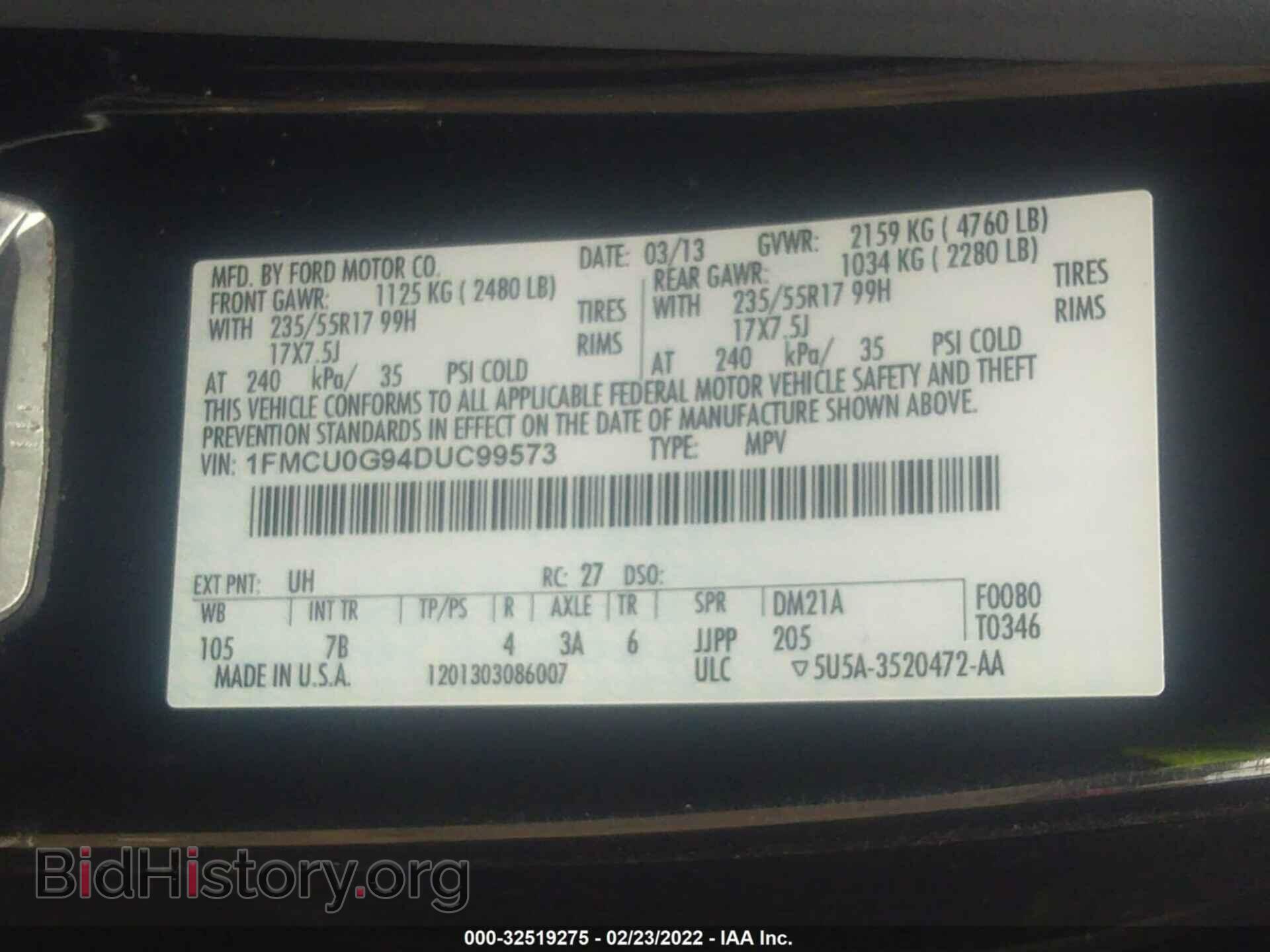 2013 FORD ESCAPE - VIN: 1FMCU0G94DUC99573 - Фото 9
