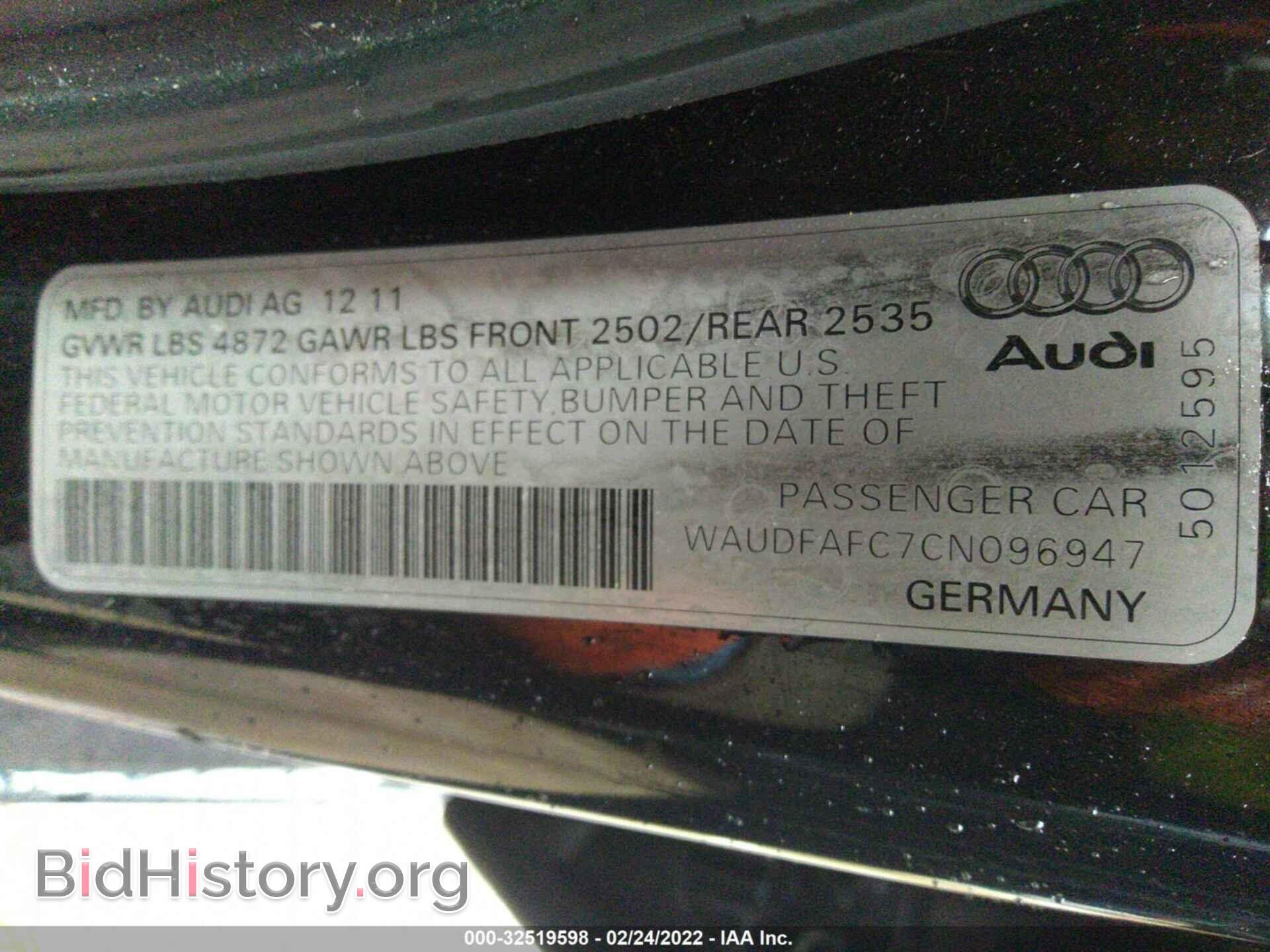 2012 AUDI A6 - VIN: WAUDFAFC7CN096947 - Фото 9
