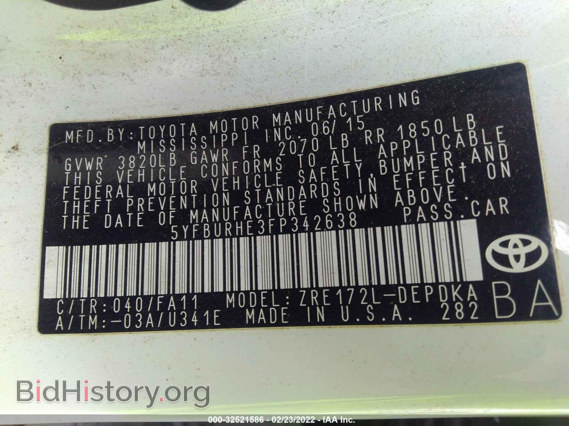 2015 TOYOTA COROLLA - VIN: 5YFBURHE3FP342638 - Фото 9