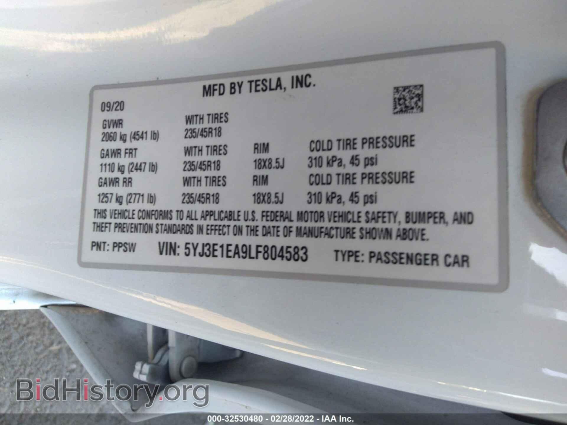 2020 TESLA MODEL 3 - VIN: 5YJ3E1EA9LF804583 - Фото 9