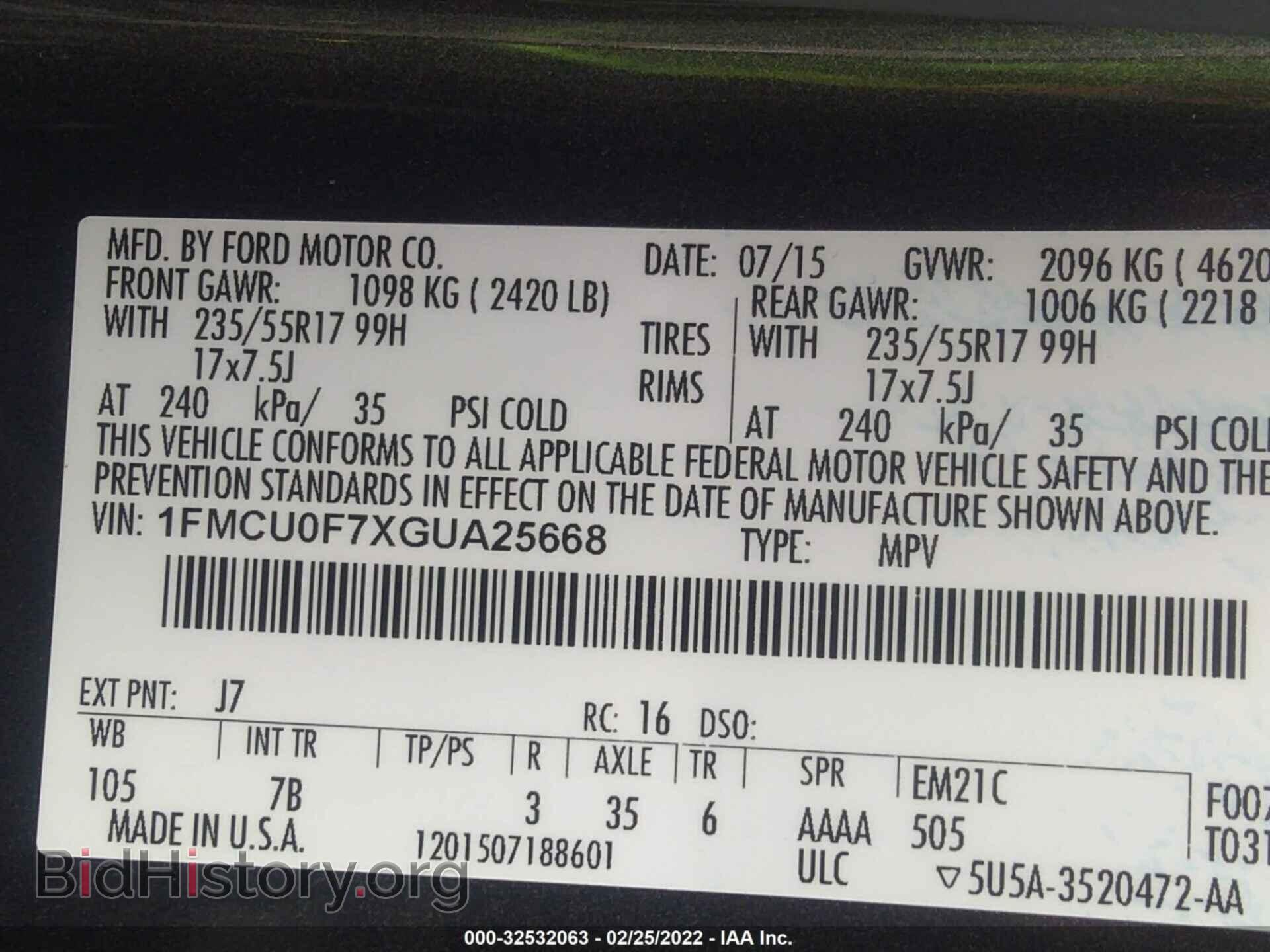 2016 FORD ESCAPE - VIN: 1FMCU0F7XGUA25668 - Фото 9