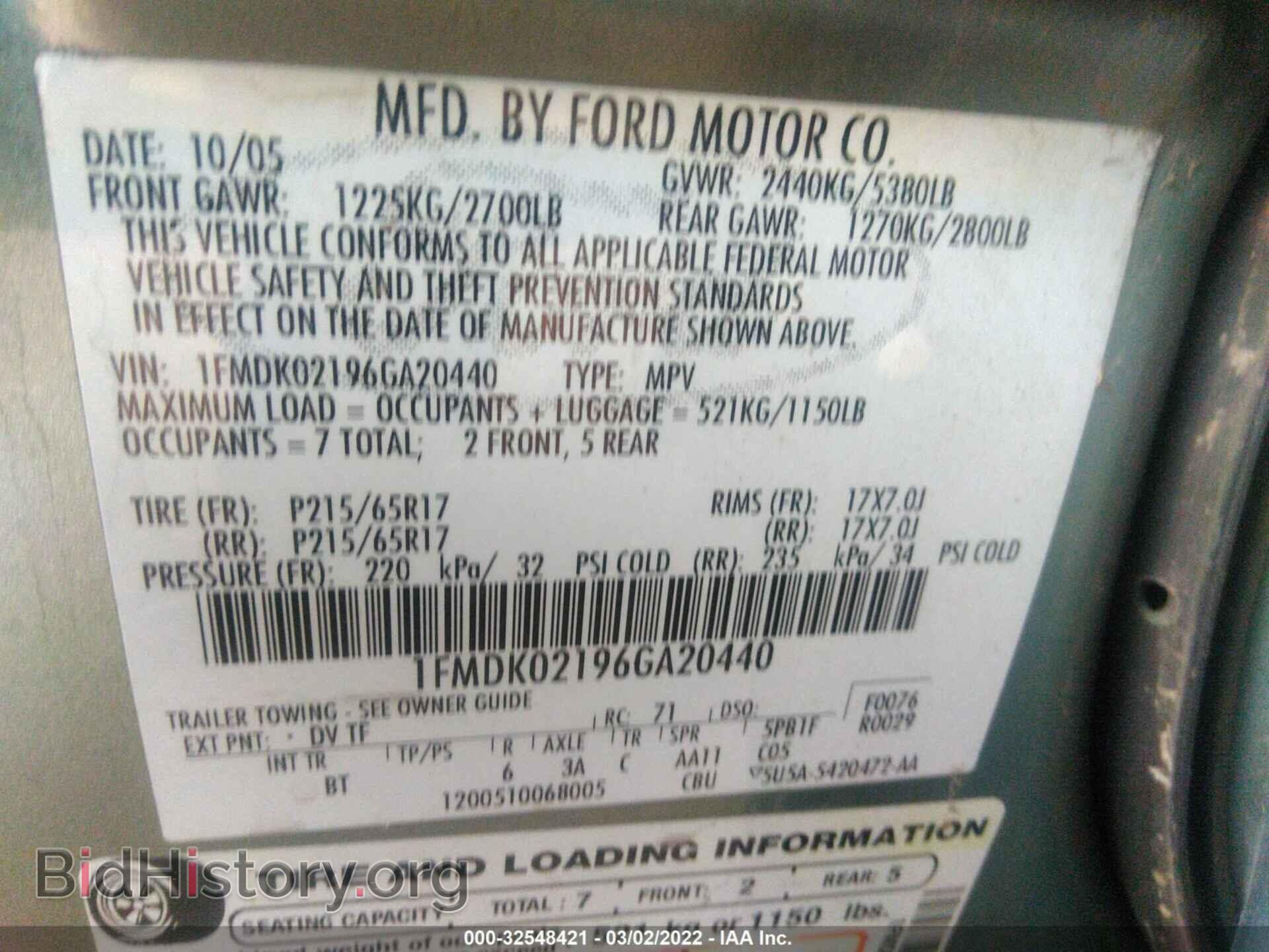 2006 FORD FREESTYLE - VIN: 1FMDK02196GA20440 - Фото 9